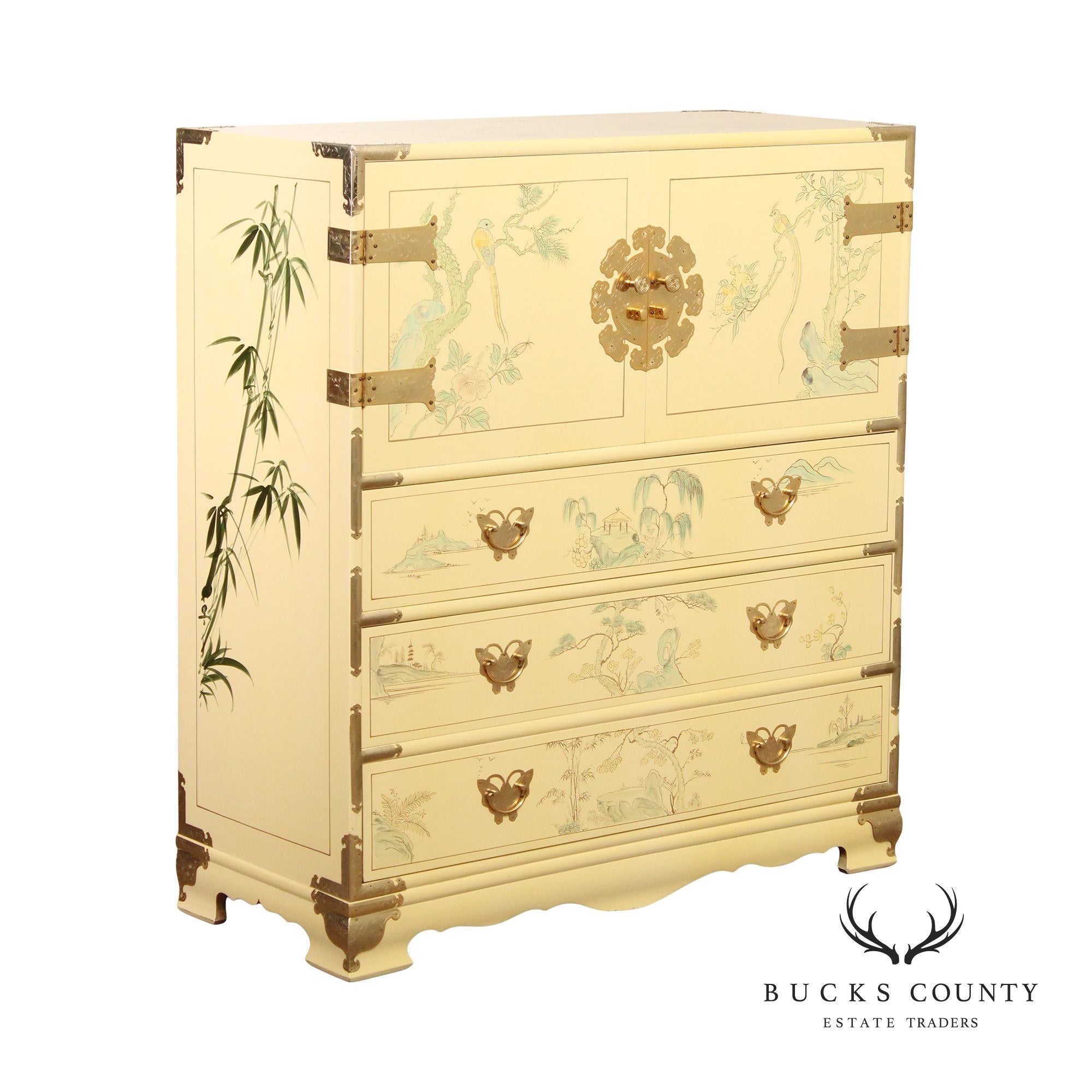 CHINOISERIE PAINT DECORATED CAMPAIGN  STYLE TALL CHEST