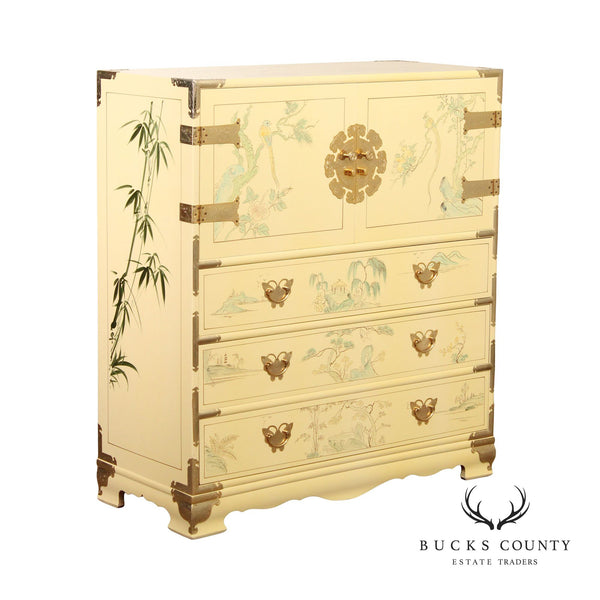 CHINOISERIE PAINT DECORATED CAMPAIGN  STYLE TALL CHEST