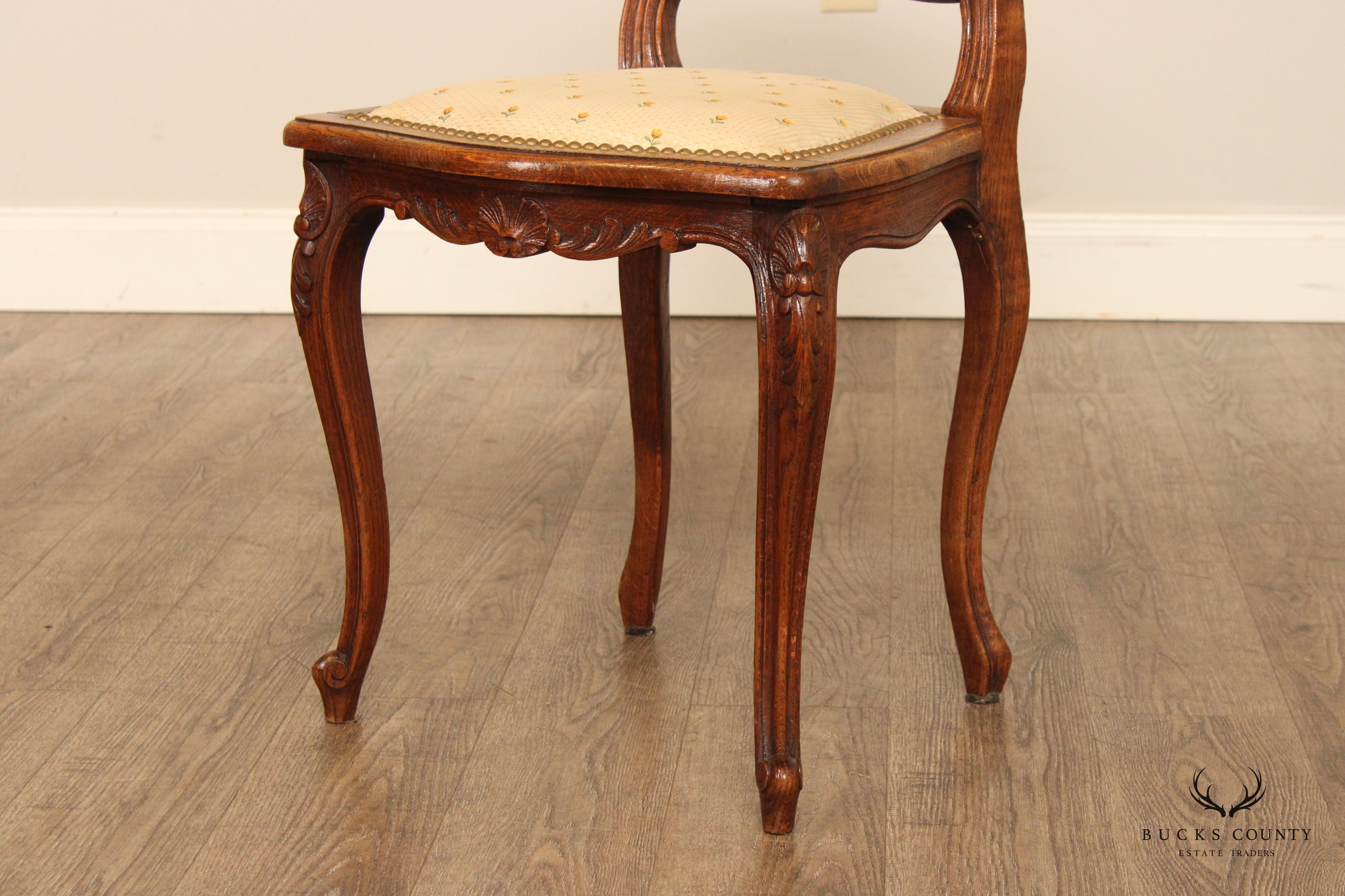 French Louis XV Style Antique Set of Six Oak Dining Chairs