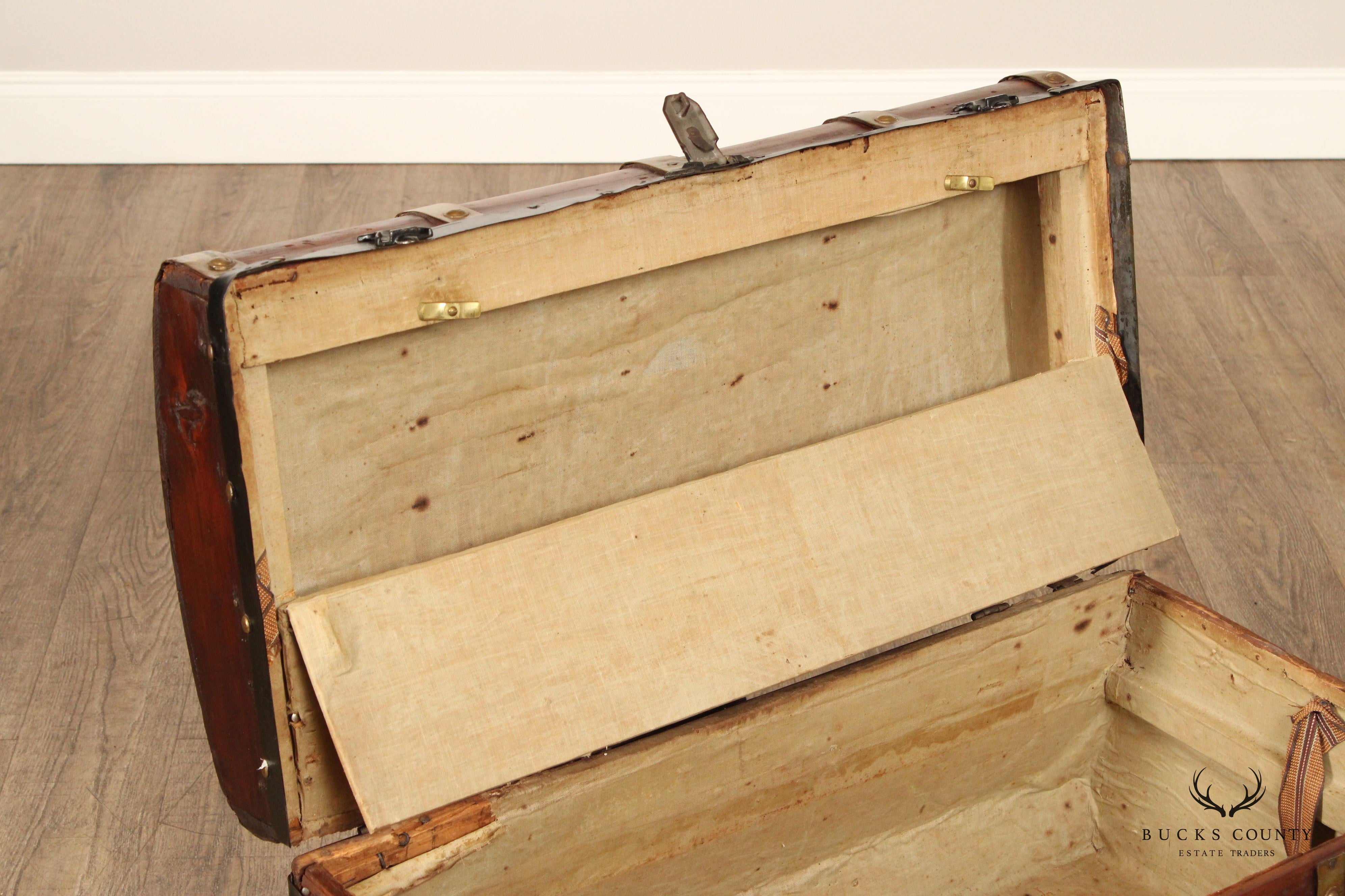 Antique Brass Bound Cedar Jenny Lind Steamer Trunk