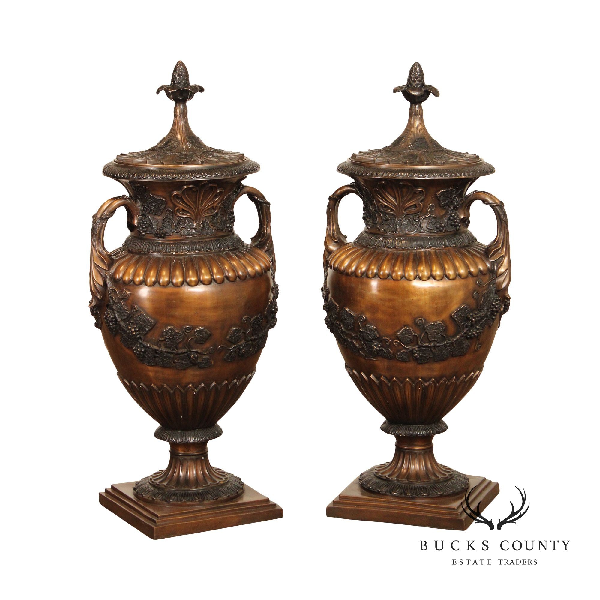 Roman Classical Style Pair of Palatial Bronze Urns