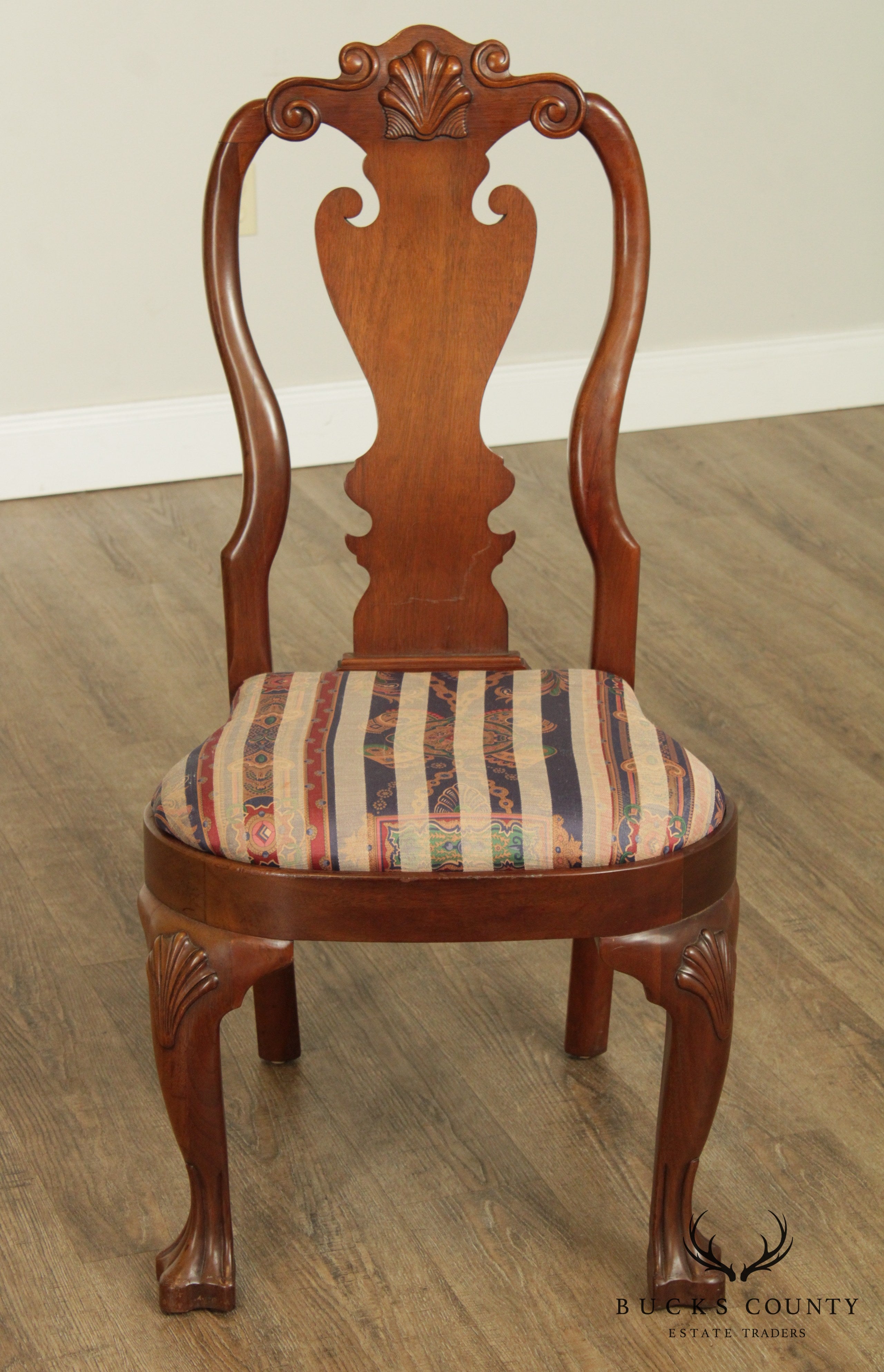 Quality Pair Queen Anne Style Shell Carved Side Chairs