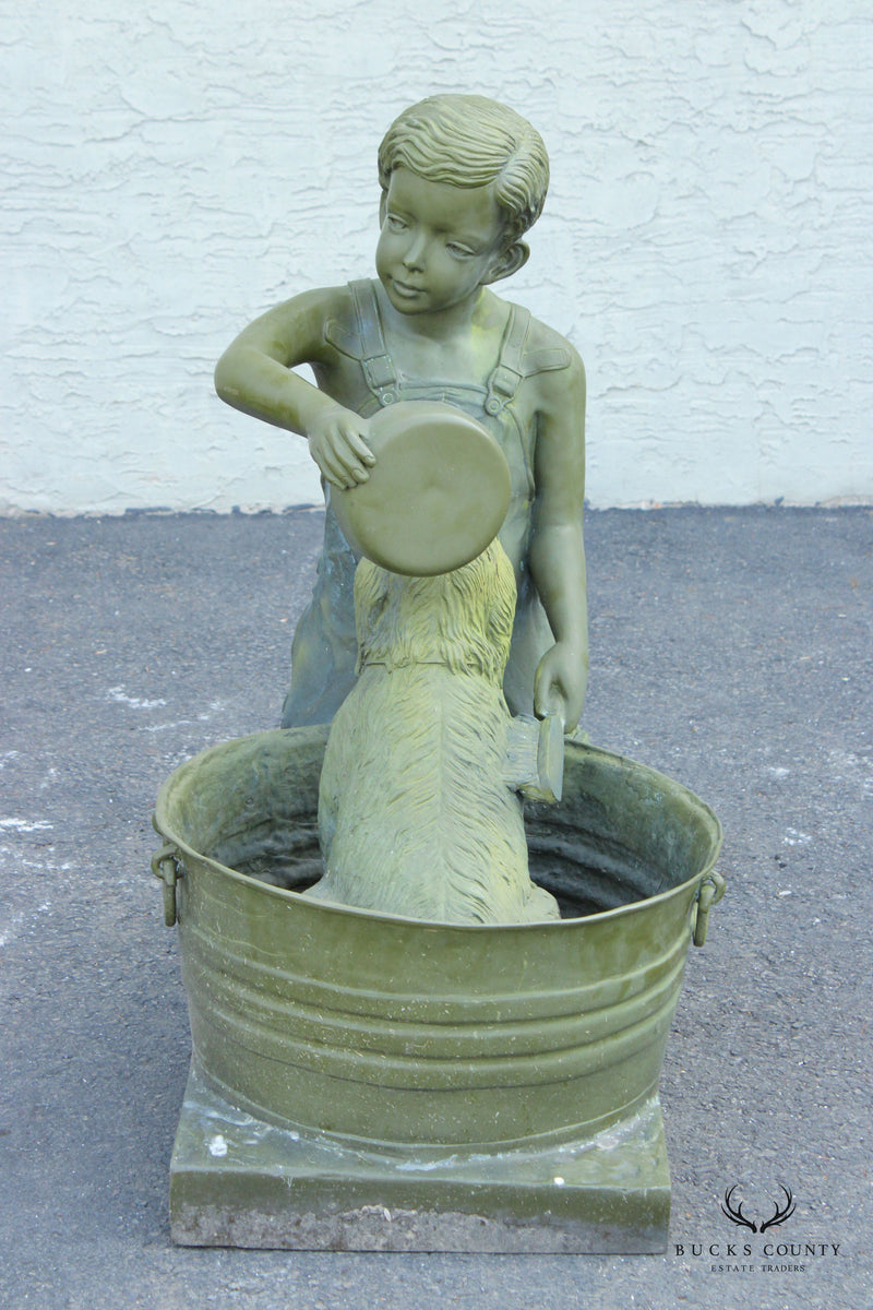 Boy Bathing Dog Bronze Outdoor Garden Sculpture Fountain