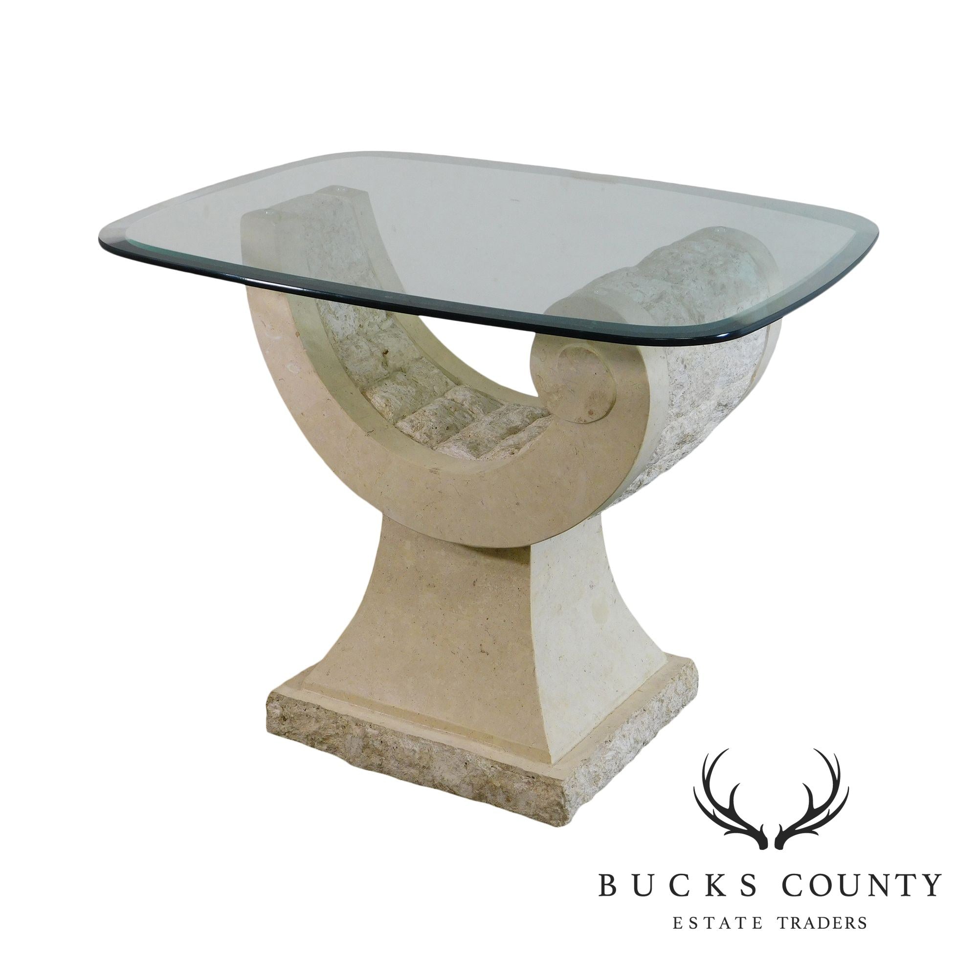 Postmodern Tessellated Marble Glass Top Side Table