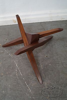 Mid Century Walnut Cubist Splayed Leg Round Glass Top Coffee Table