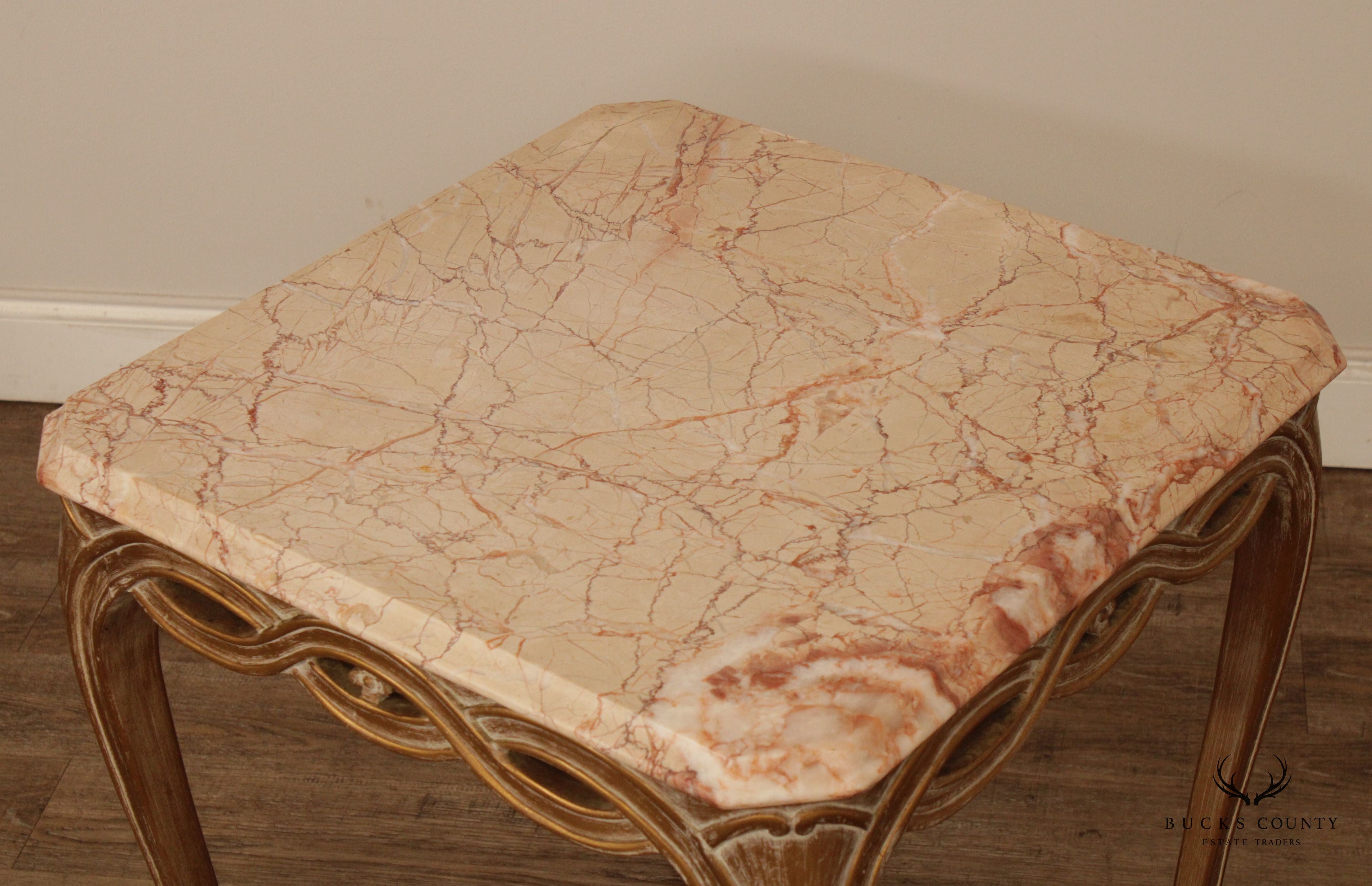 Italian Louis XV Style Pair of Marble Top Side Tables