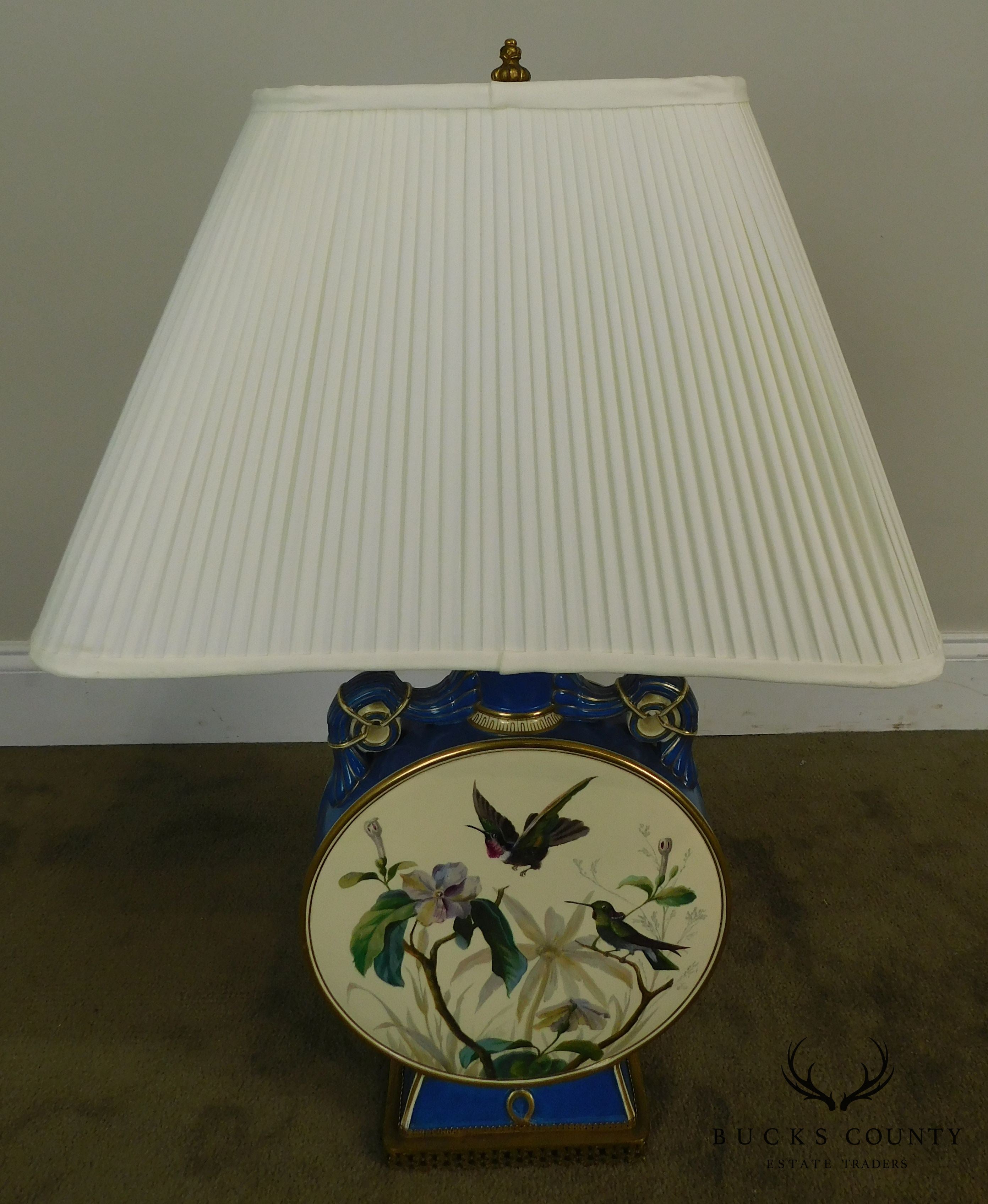 Royal Blue Canteen Form Ceramic Lamp with Enamel Decoration