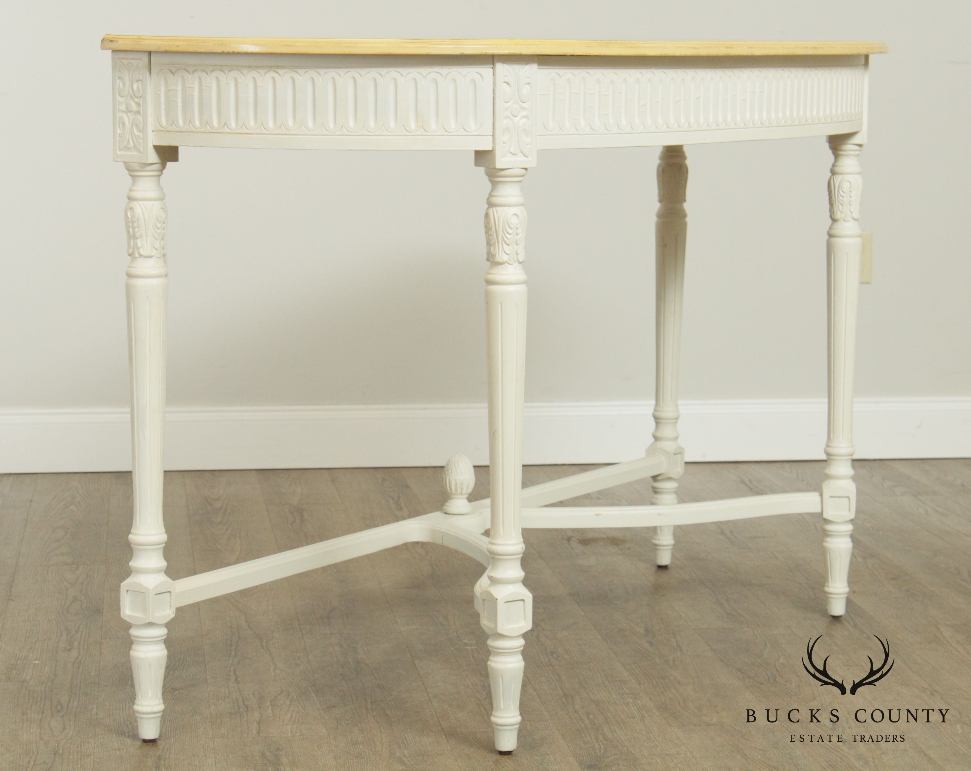 French Louis XVI Style Painted Demilune Console Table (A)