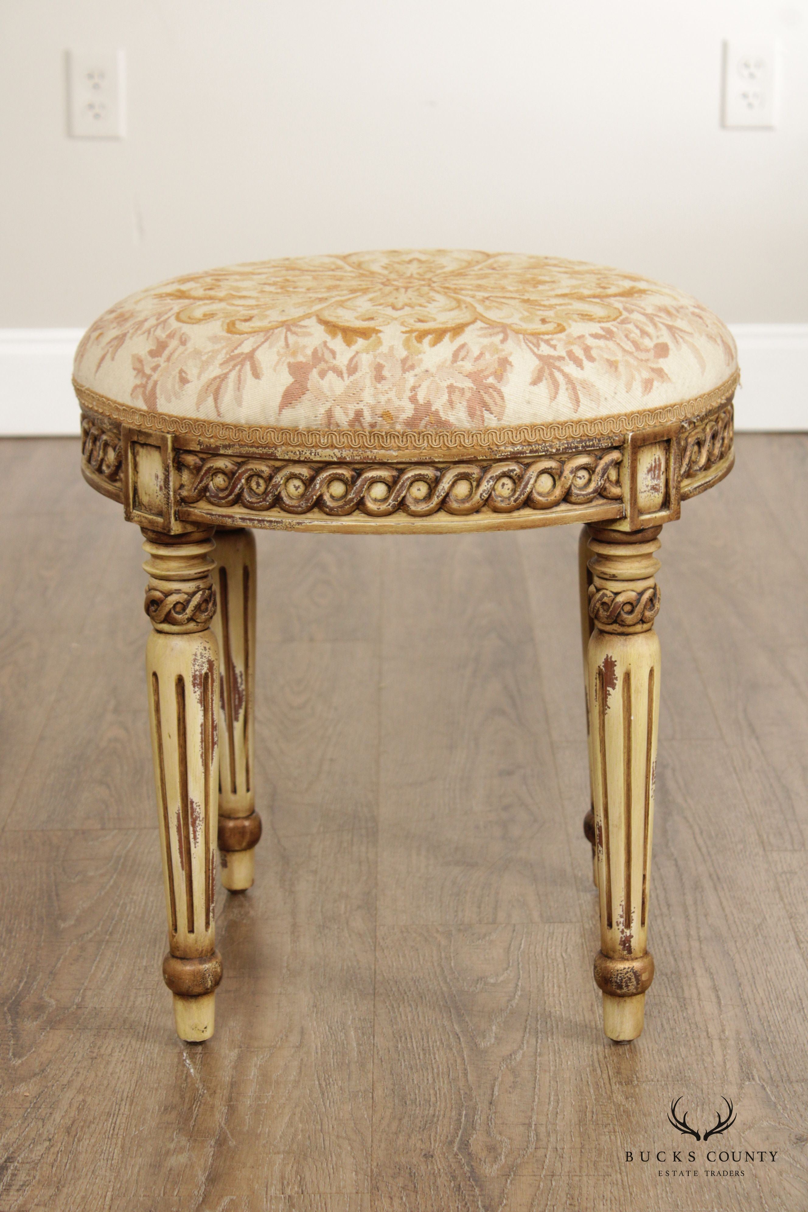 French Louis XVI Style Carved and Paint Decorated Stool