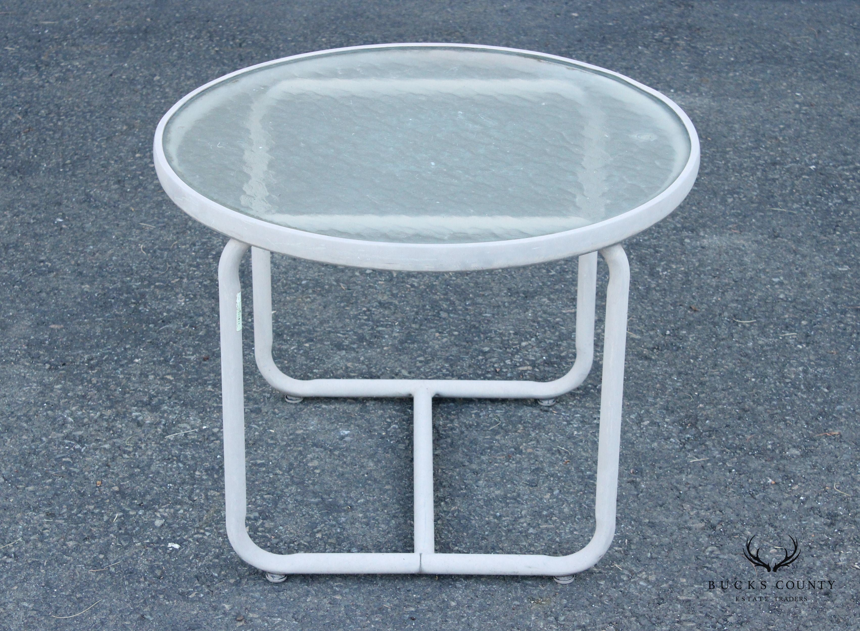 Mid Century Modern Round Glass Top Patio Accent Table