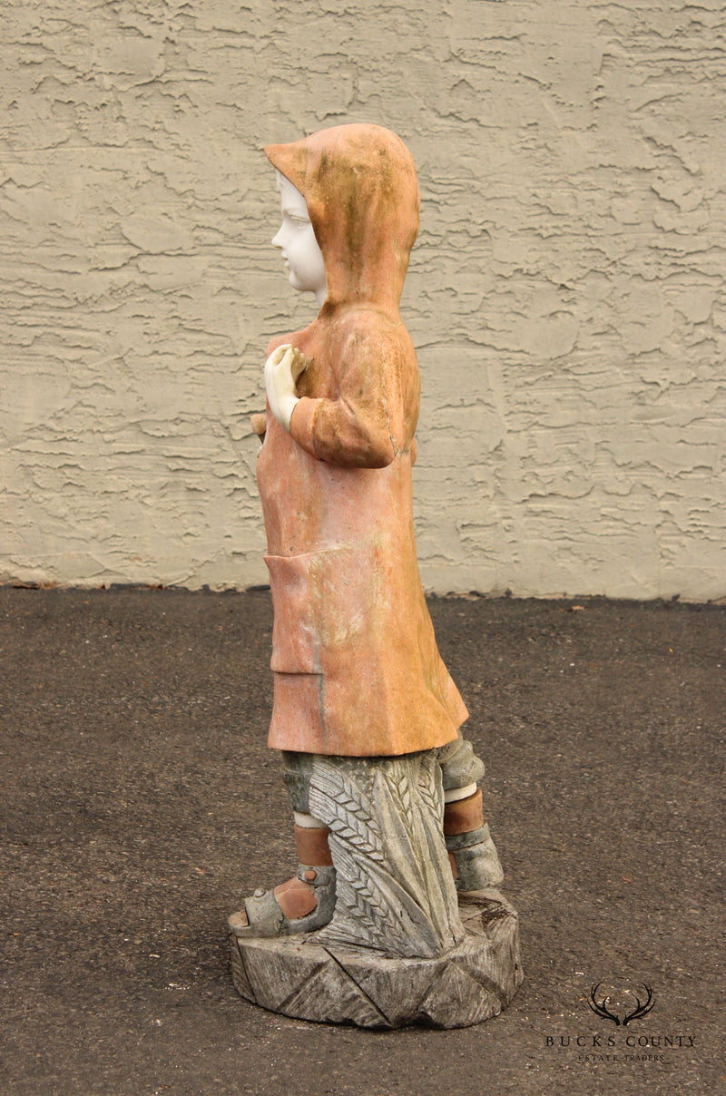 Vintage Figural Boy Marble Outdoor Garden Statue