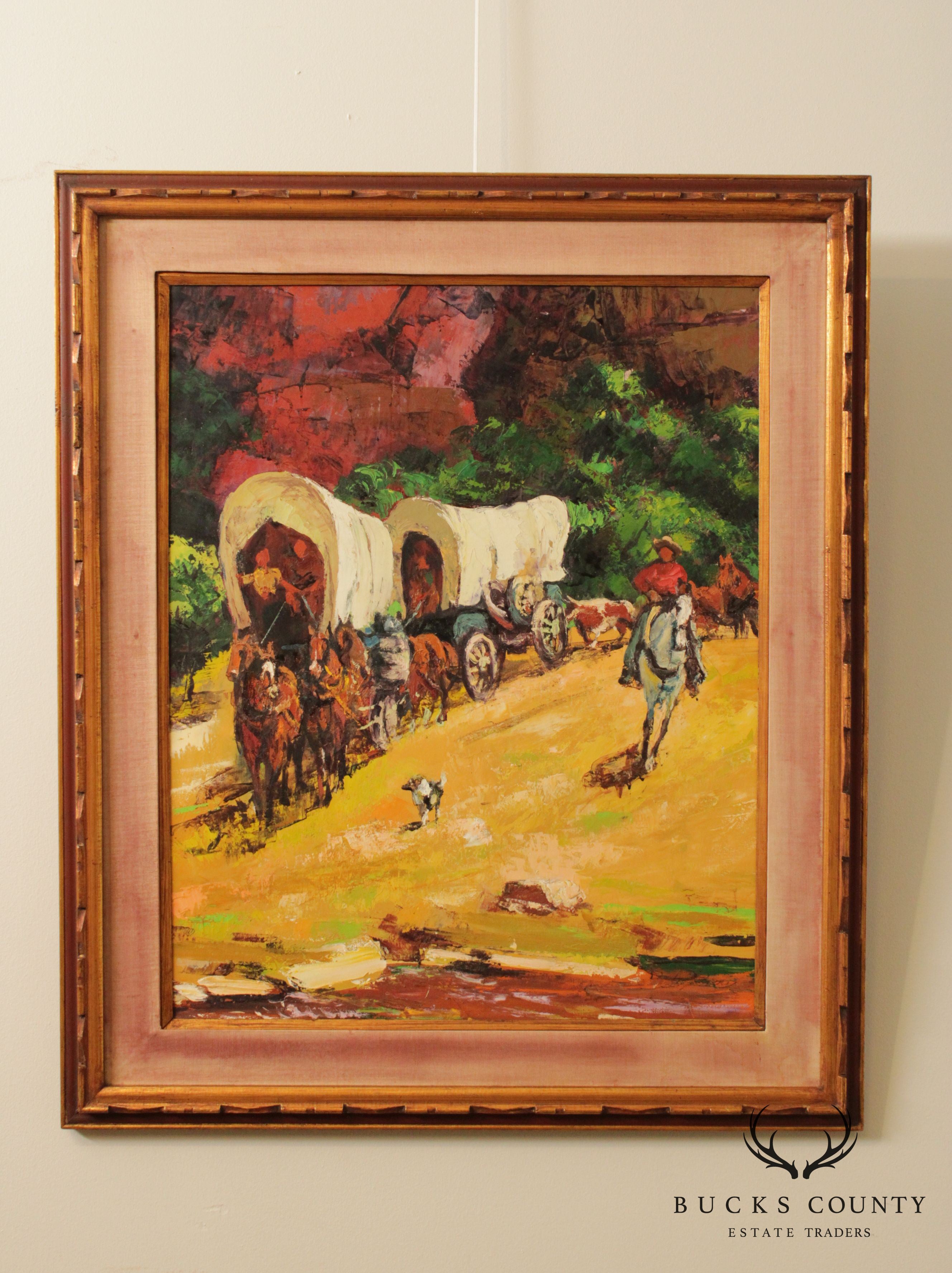 20th Century American Western Caravan Oil Painting