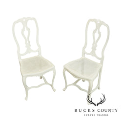 Mid Century Pair French Country Style White Cast Aluminum Side Chairs