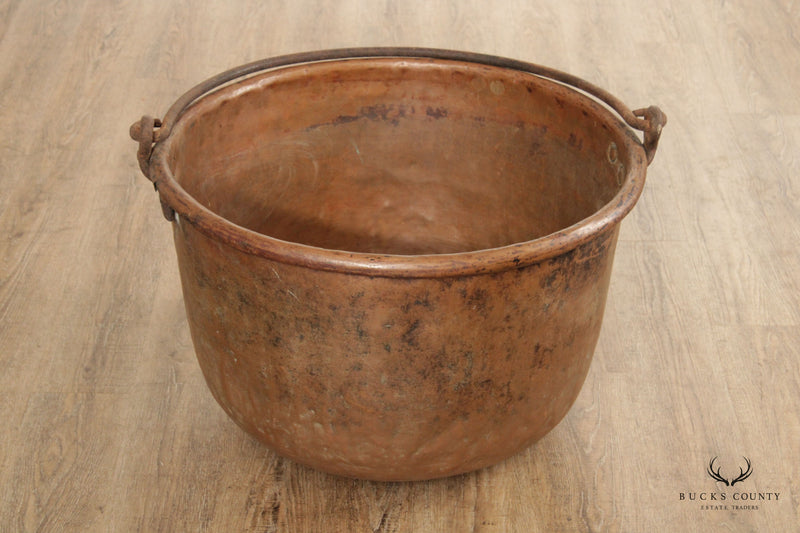 Antique Hammered Copper Pot with Iron Handle