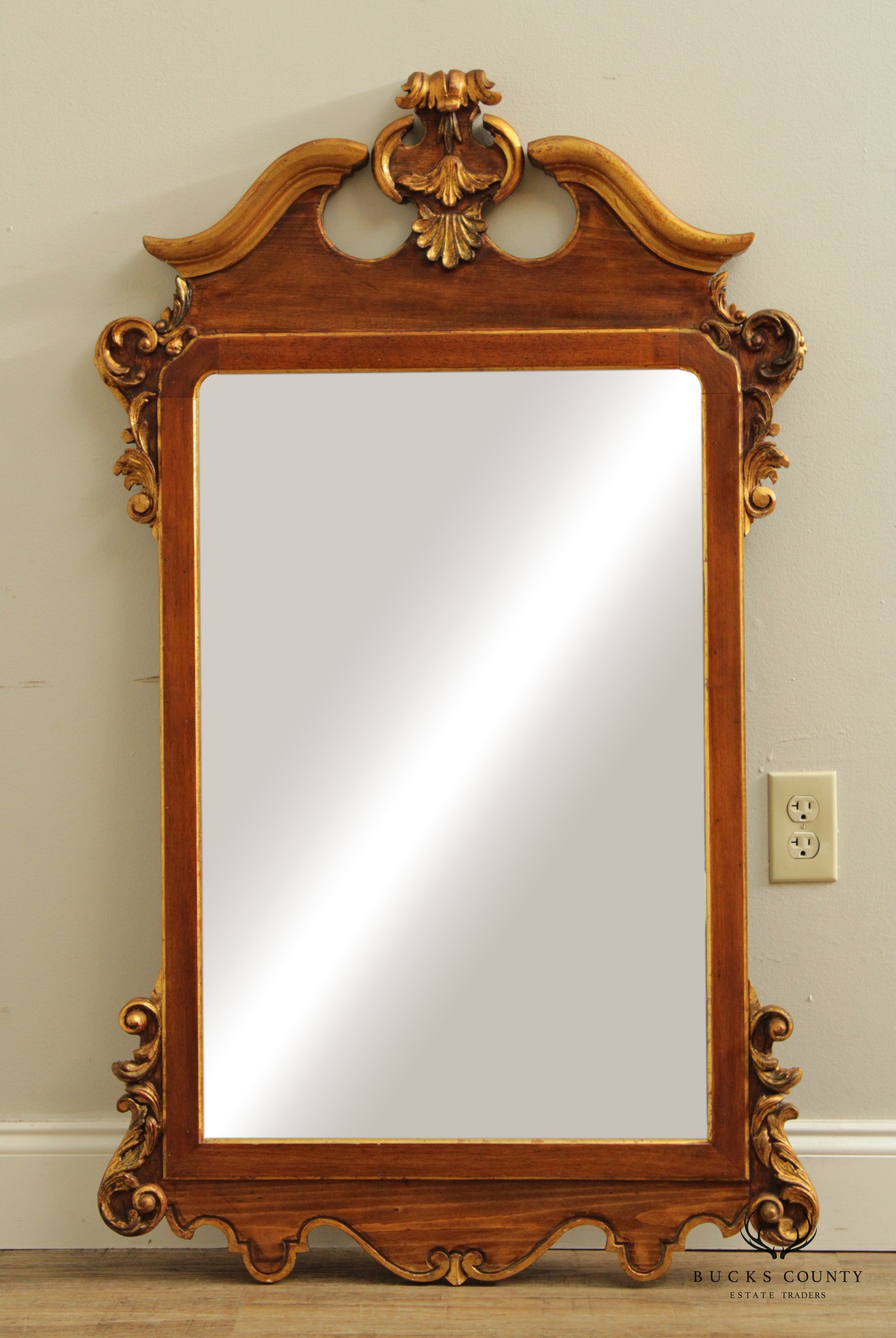 Georgian Style Carved Wood Partial Gilt Mirror