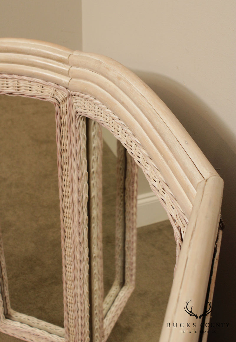 Vintage Painted Wicker Trifold Mirror