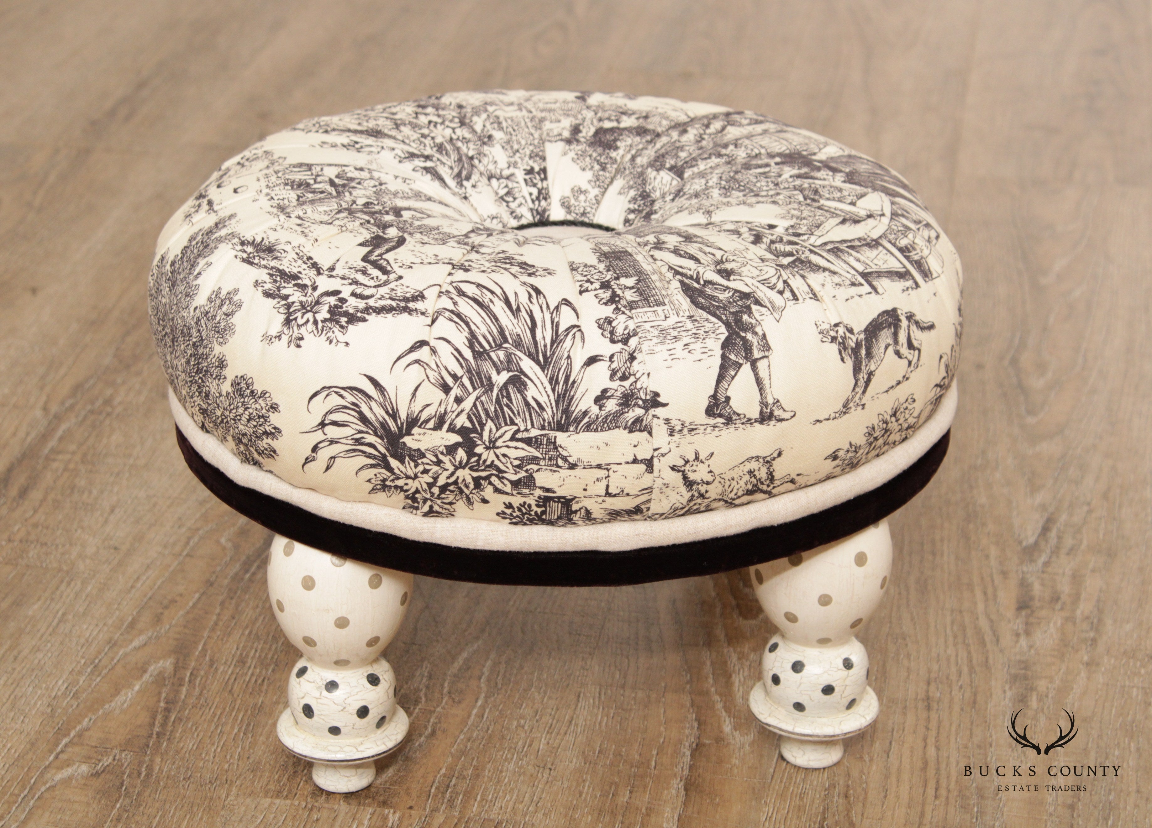 Blue Star Design French Toile Round Foot Stool