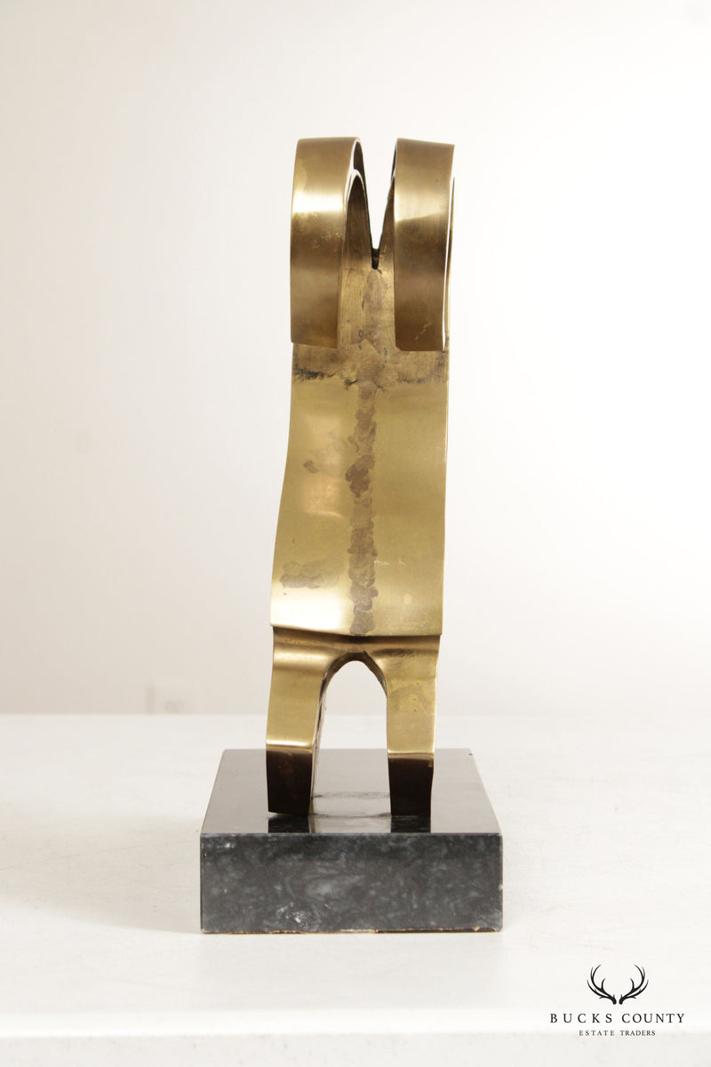 Modernist Abstract Brass Ram Sculpture