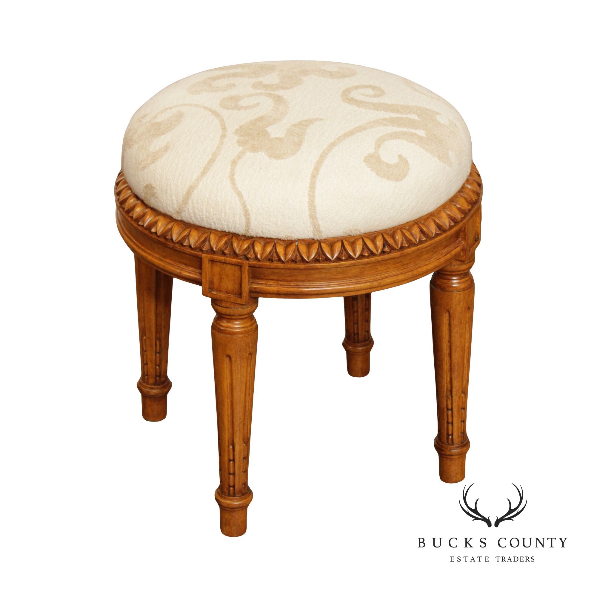 French Louis XVI Style Round Carved Stool