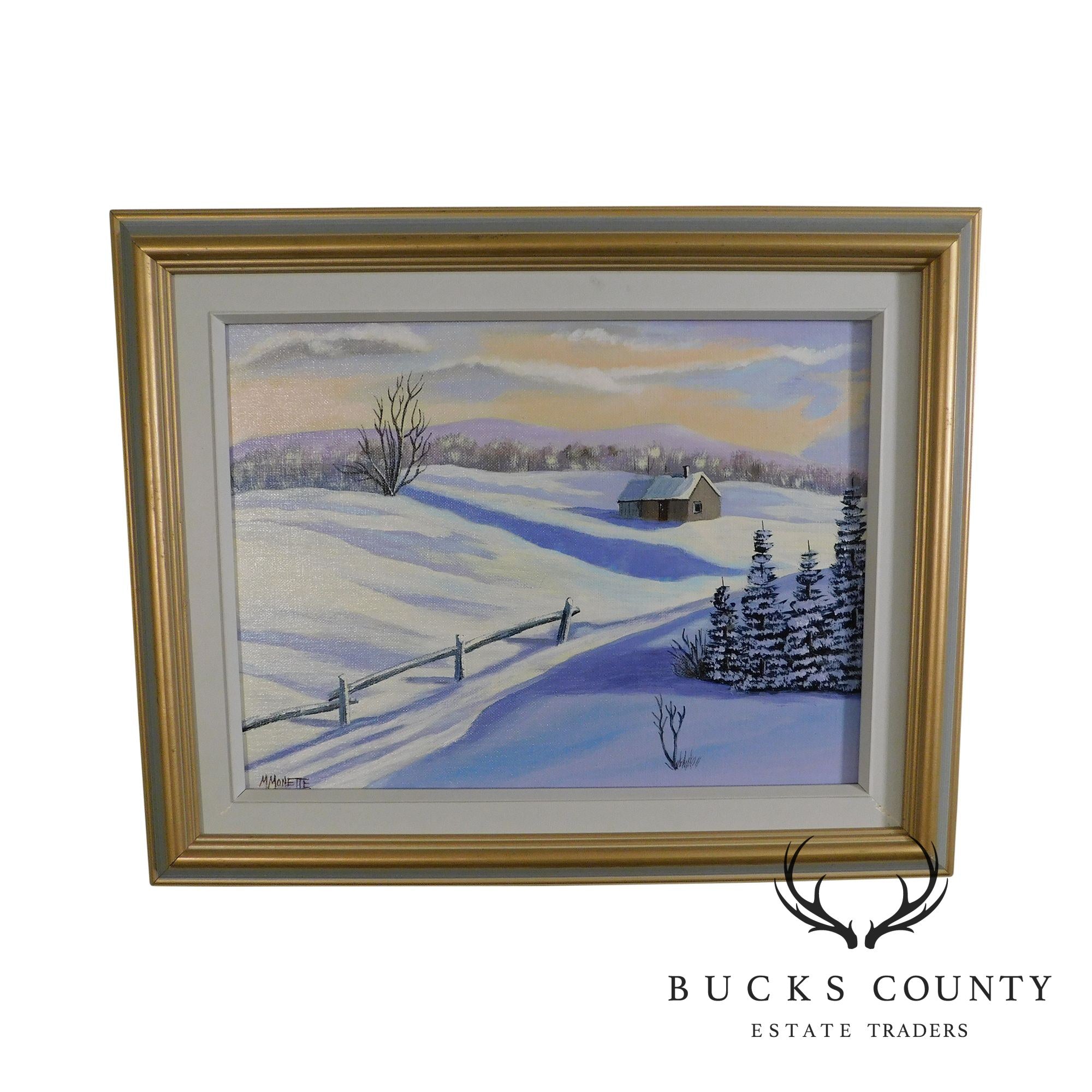 M. Monette Oil Painting on Canvas Board Landscape Late Winter Afternoon Solitude