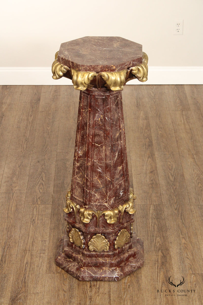 Neoclassical Style Partial Gilt Faux Marble Painted Pair of Column Pedestals