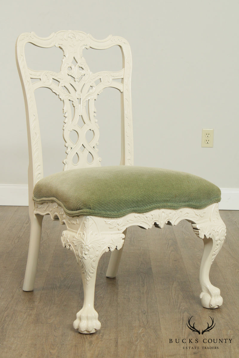 Georgian Style Set 6 White Lacquered Carved Dining Chairs
