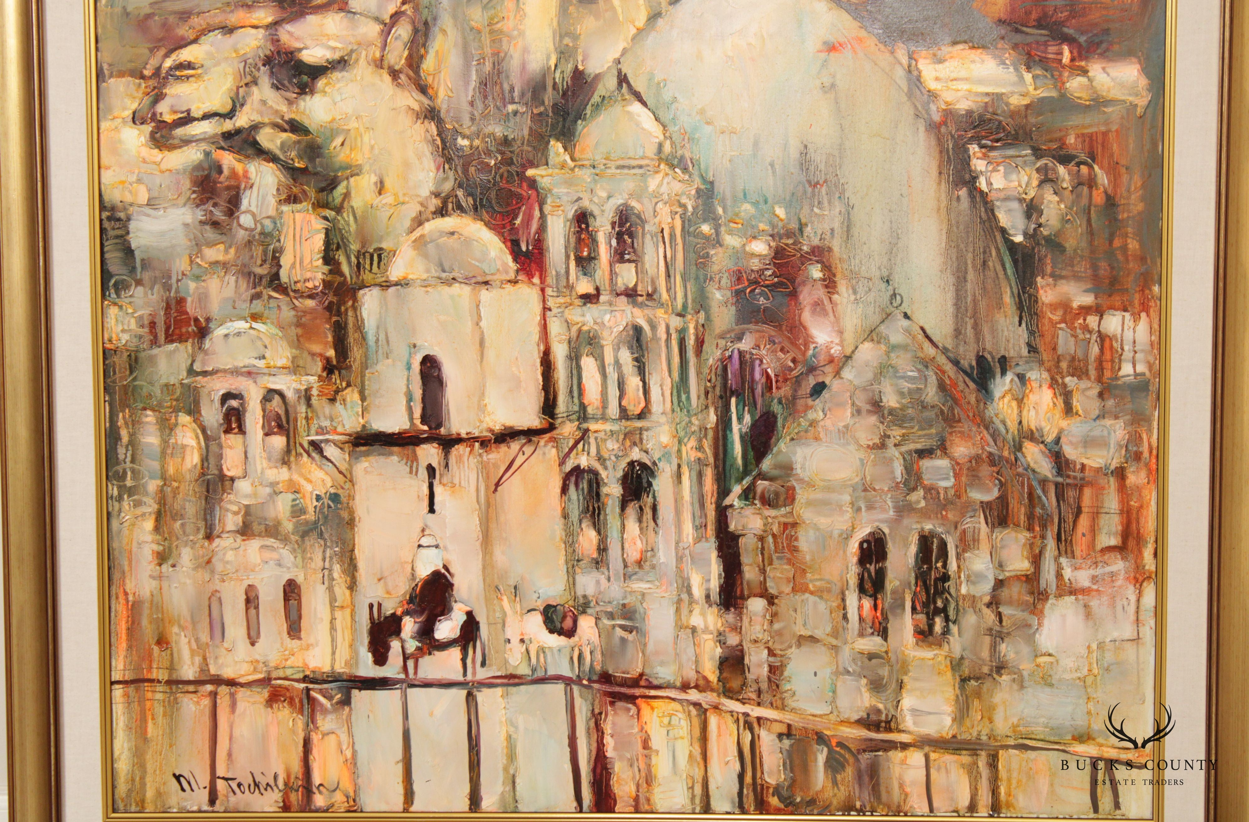 Vintage 20th C. Abstract Jerusalem Cityscape Original Painting, By Mark Tochilkin