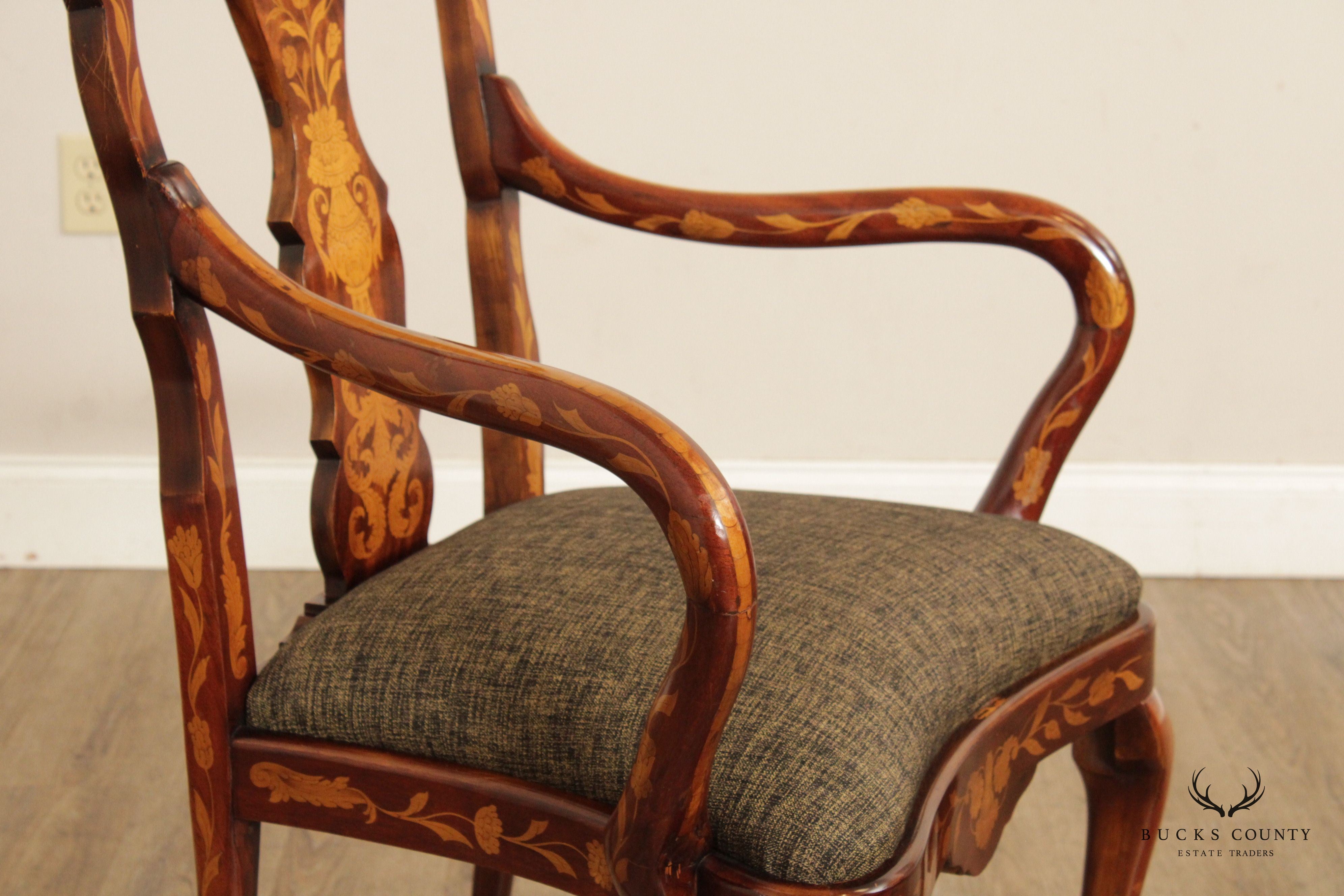 Dutch Marquery Inlaid Mahogany Pair of Armchairs