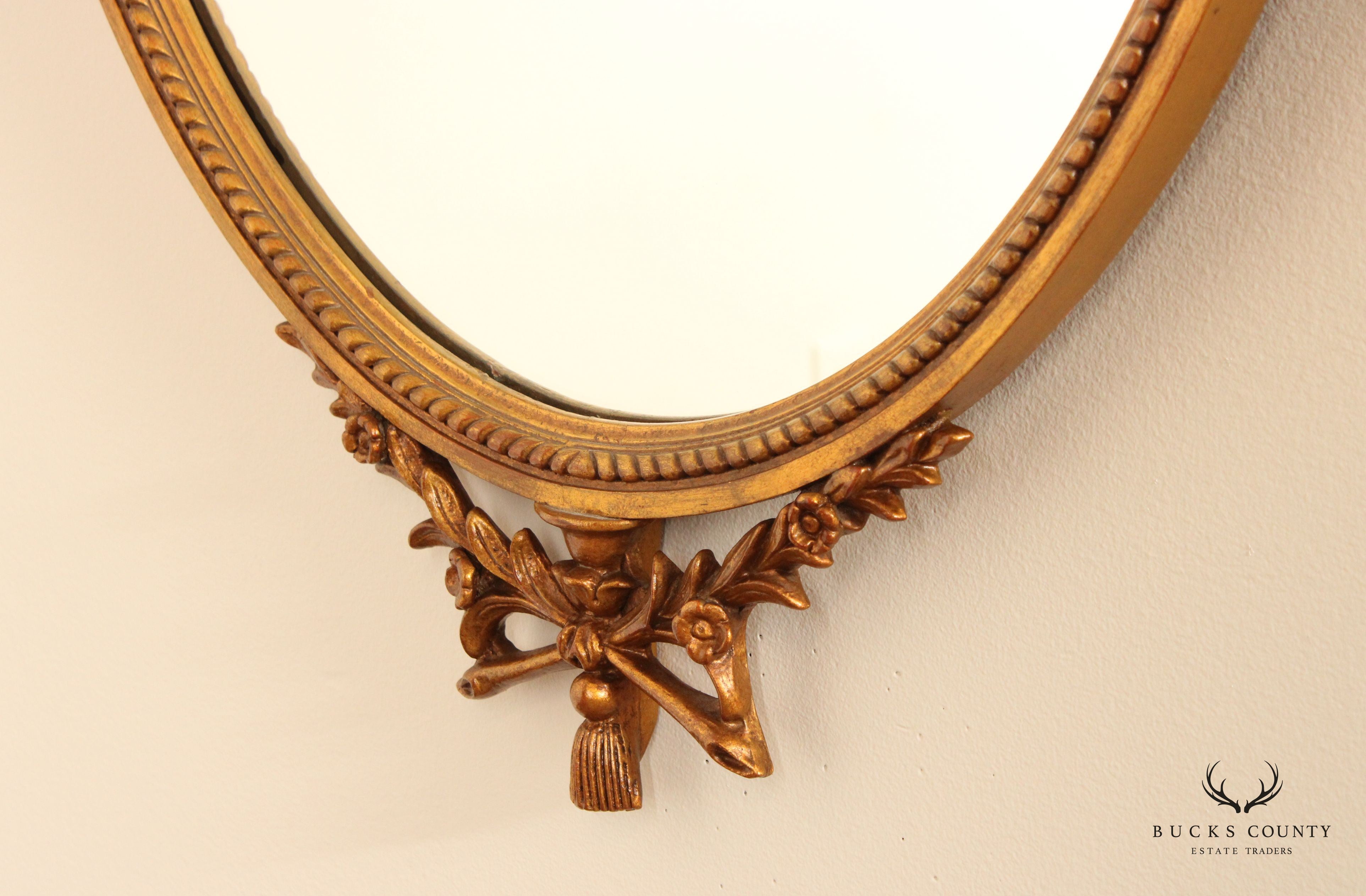 Adams Style Vintage Carved Gold Frame Oval Wall Mirror