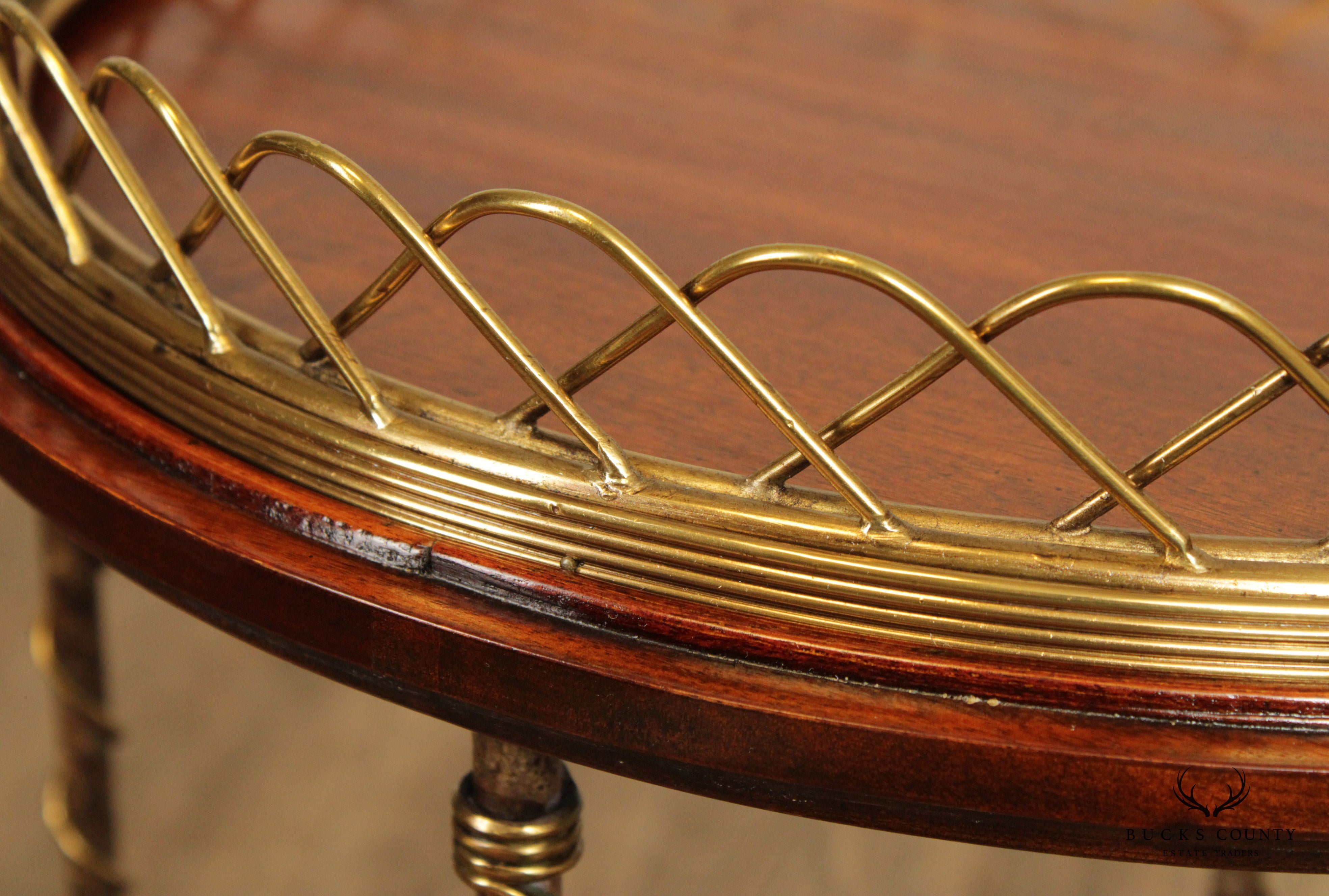 LaBarge Regency Style Mahogany and Brass Cherub Oval Plant Stand