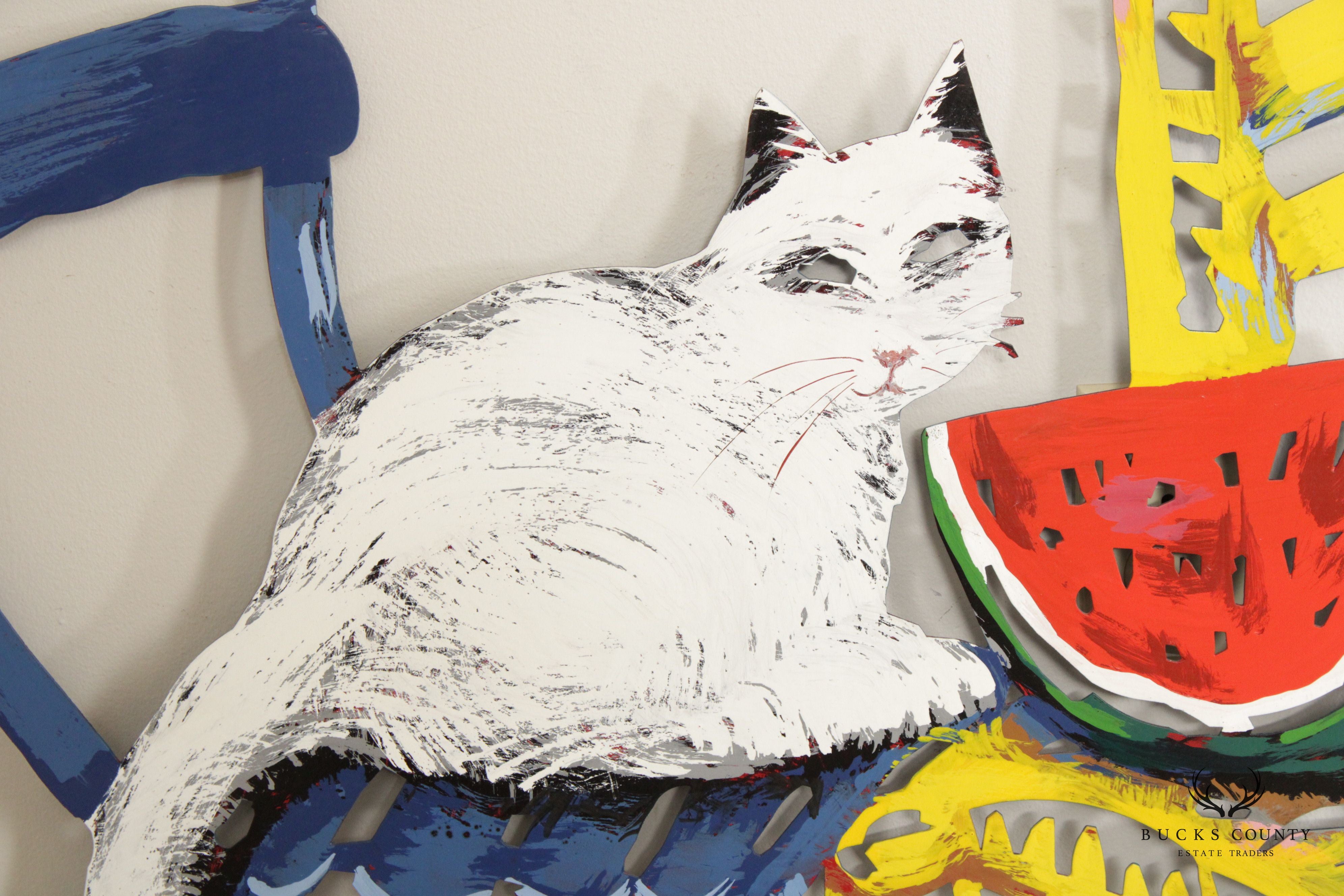 David Gerstein 'Cat and Watermelon' Metal Wall Sculpture