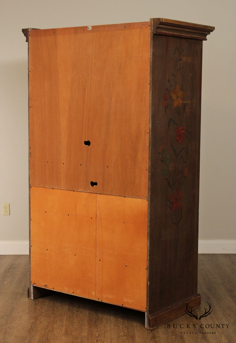 Custom Folk Art Hand Painted Pine TV Armoire Cabinet