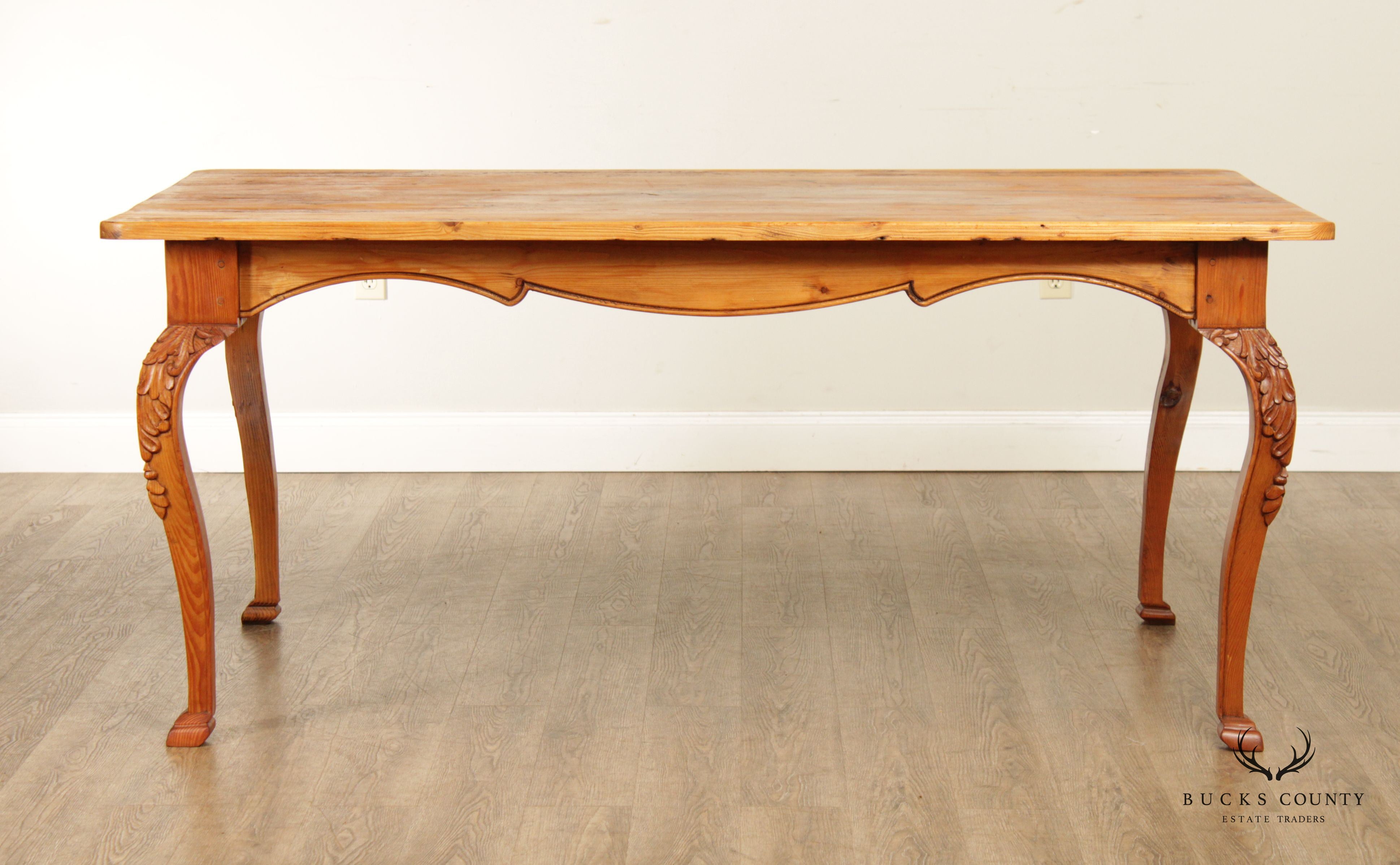 French Country Farmhouse Style Pine Carved Dining Table