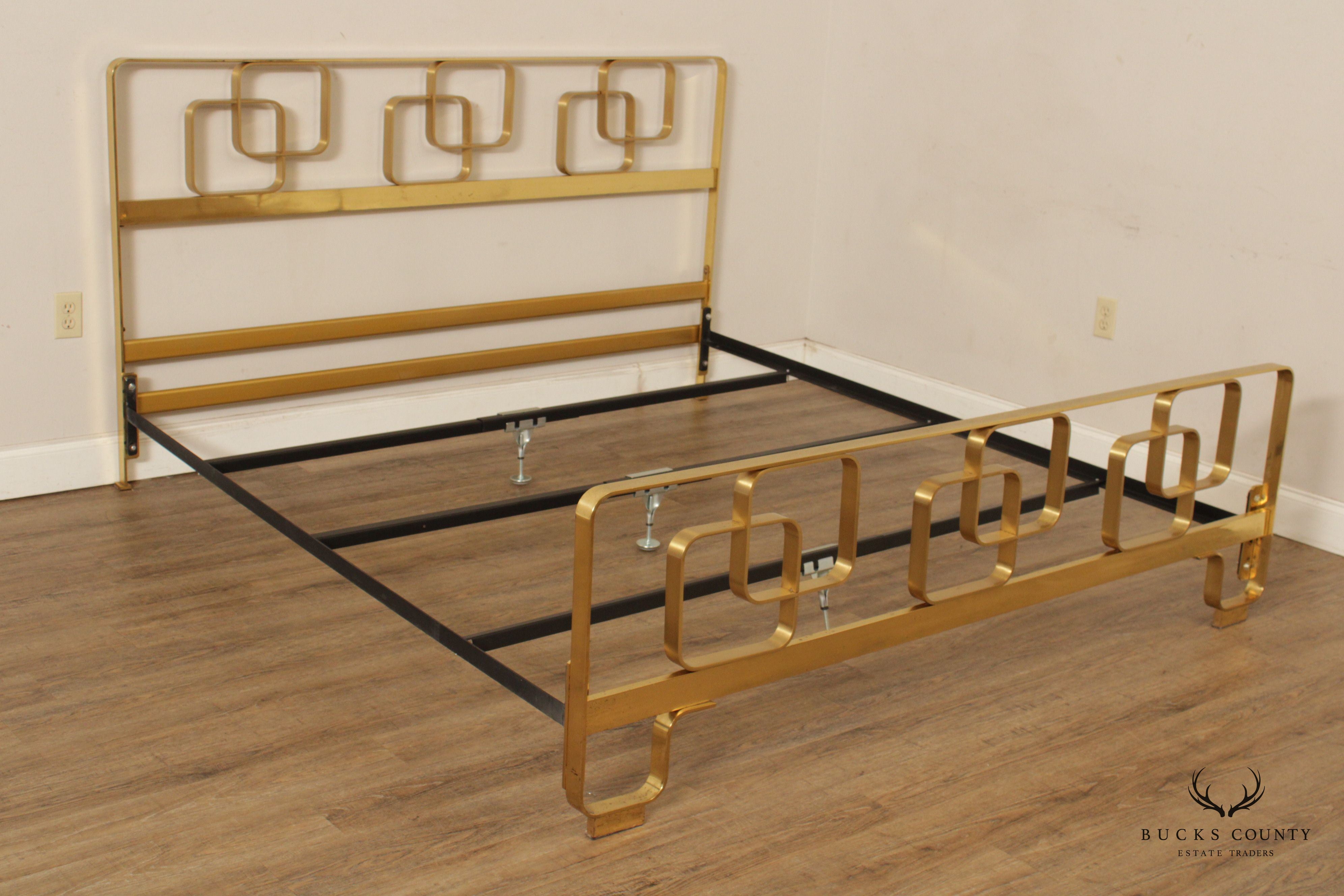 Italian Hollywood Regency Brass King Bed Frame