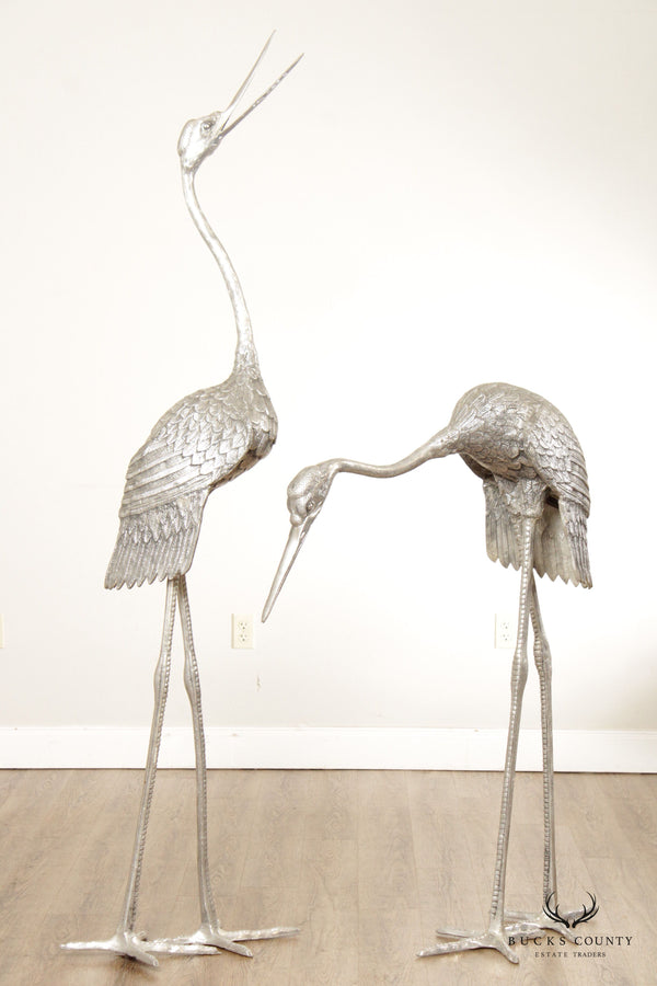 Vintage Oversized Pair Aluminum Crane Decorative Sculptures