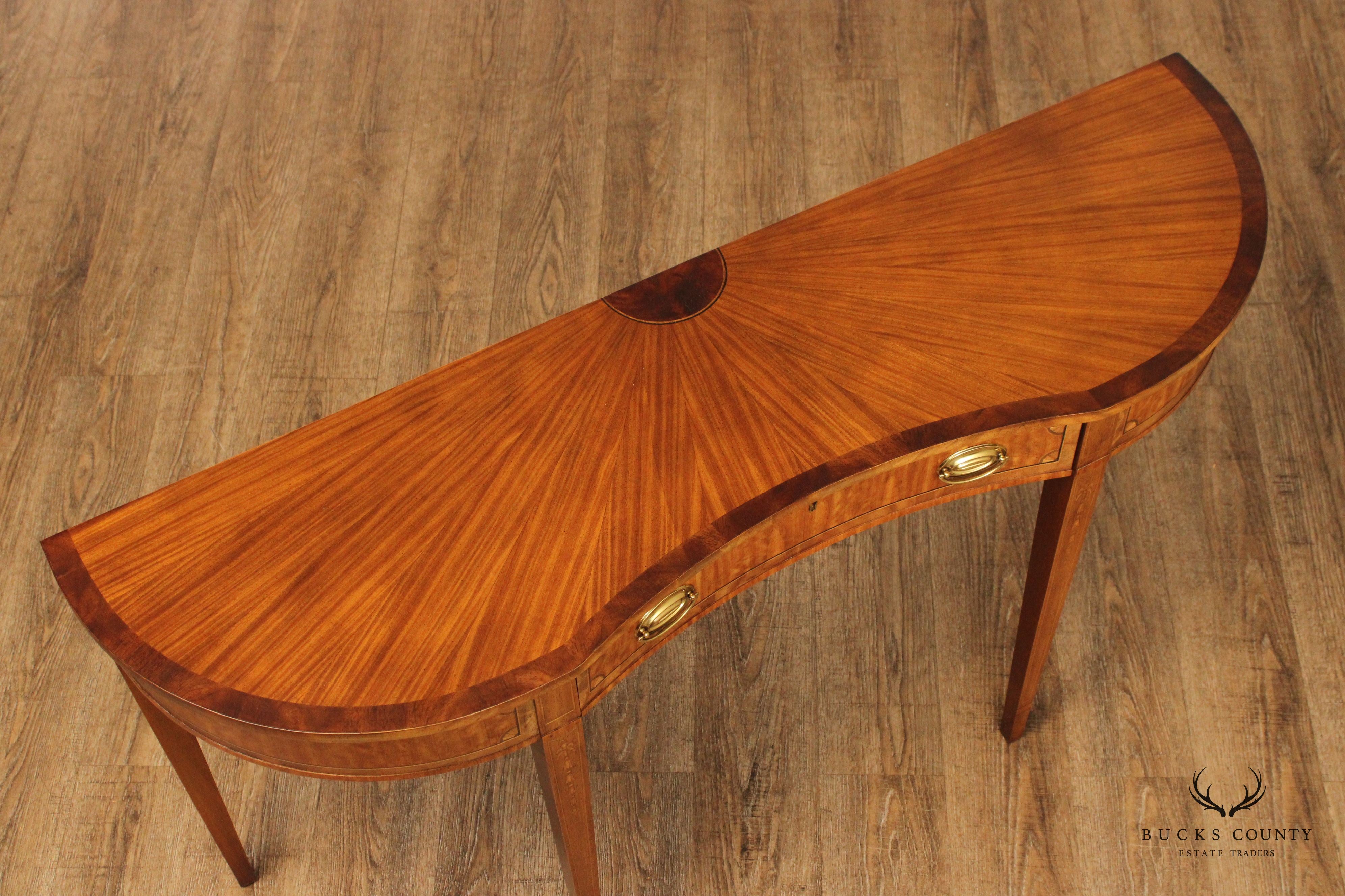 Hepplewhite Mahogany Inlaid Single Drawer Serpentine Console