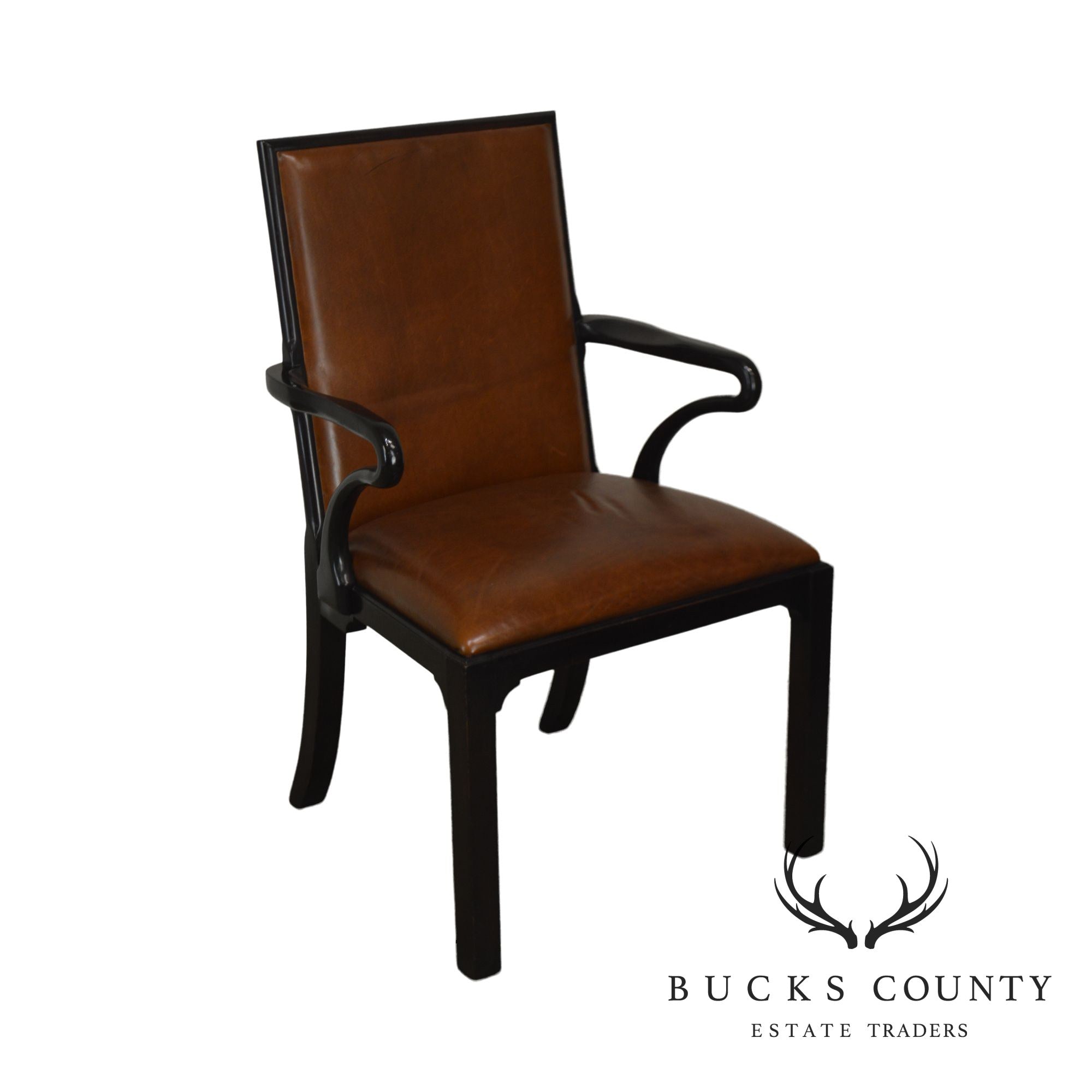 George II Style Quality Brown Leather Armchair