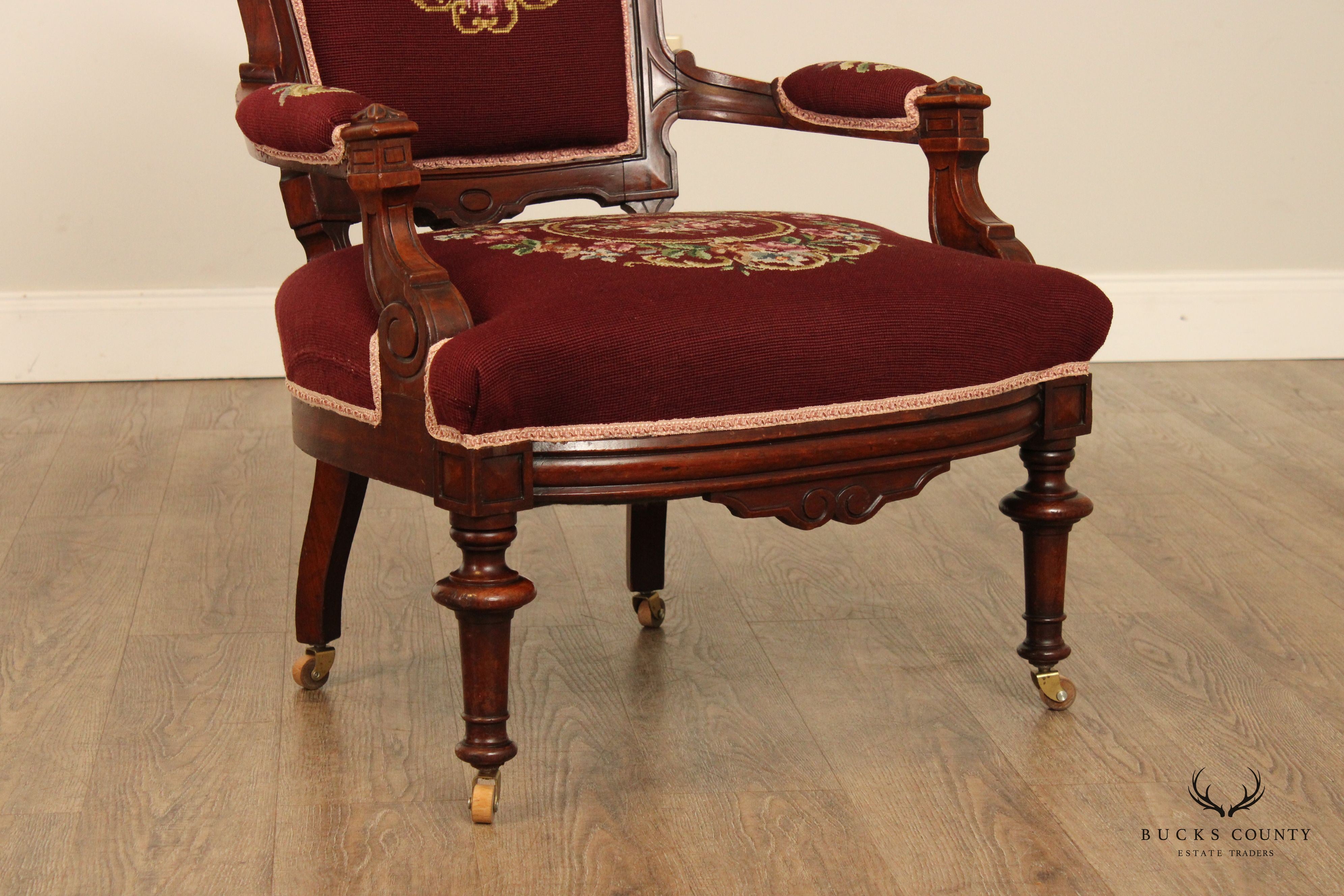 Antique Renaissance Revival Carved Walnut Armchair