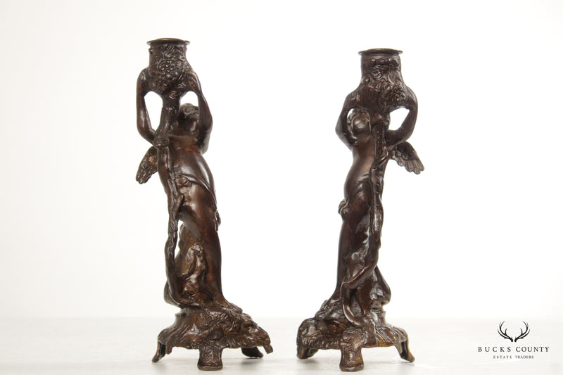 Italian Traditional Pair of Bronze Putti Candlesticks
