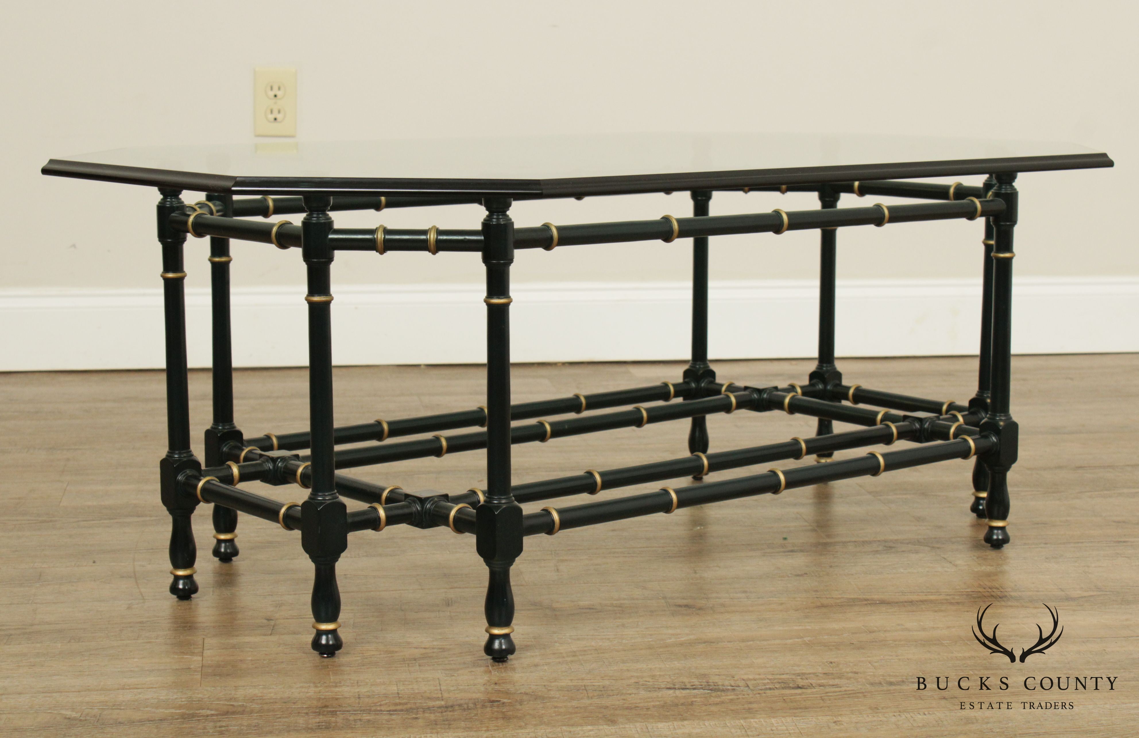 Faux Bamboo Vintage Black & Gold Glass Top Coffee Table