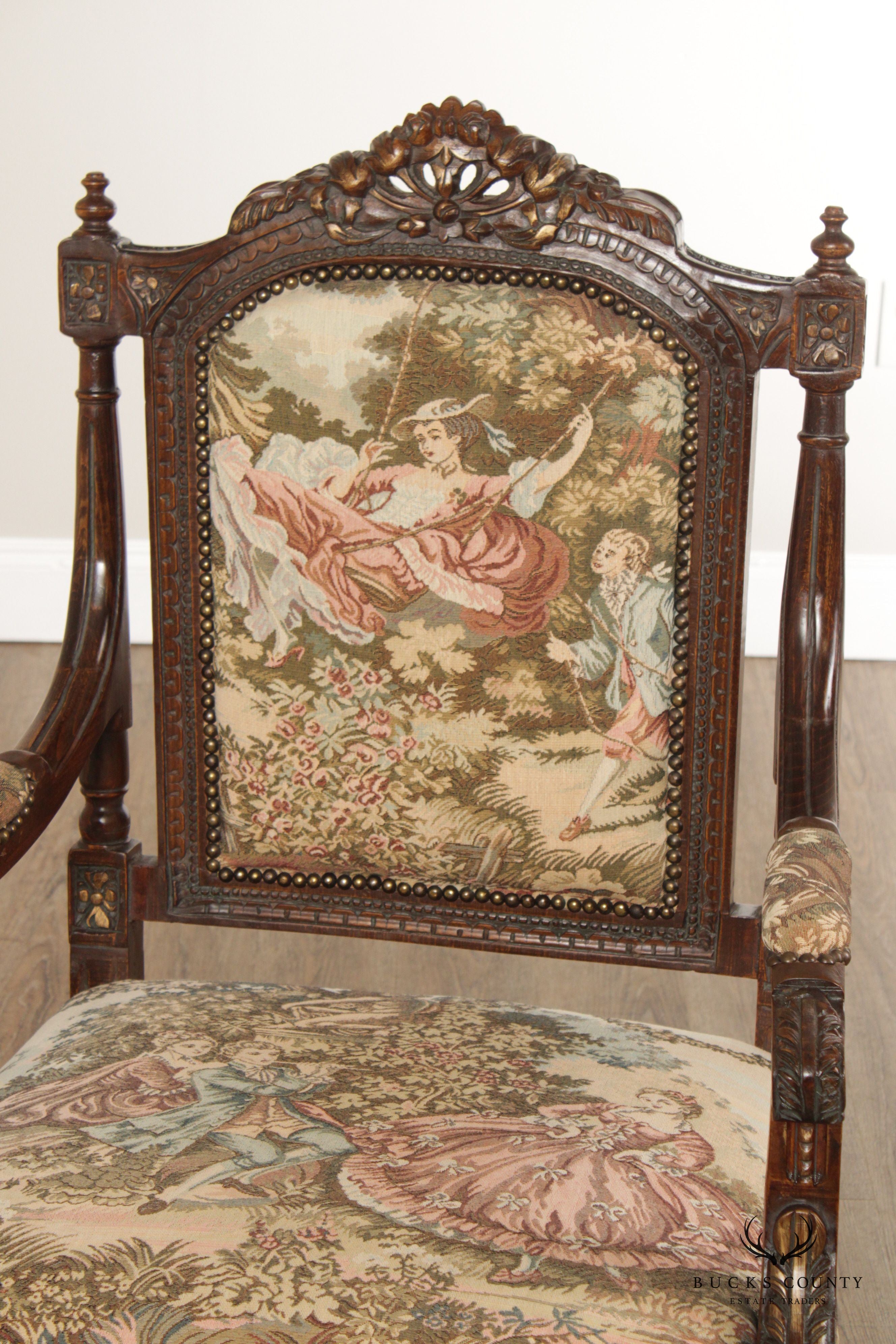 Italian Louis XVI Style Pair of Carved Throne Chairs