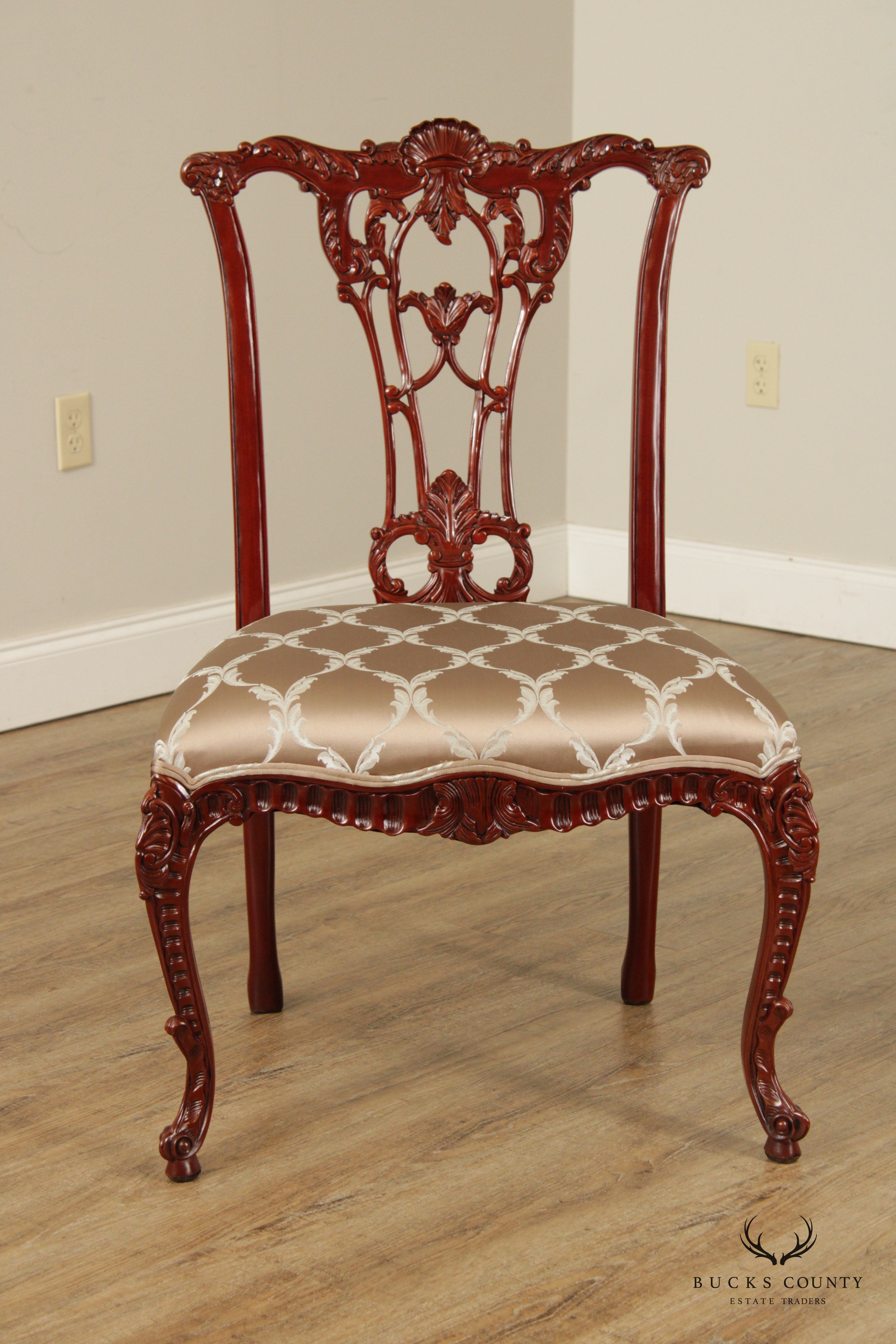 Rococo Style Pair Carved Mahogany Side Chairs