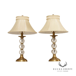 Decorative Crafts Pair of 'Celestial' Crystal and Brass Table Lamps