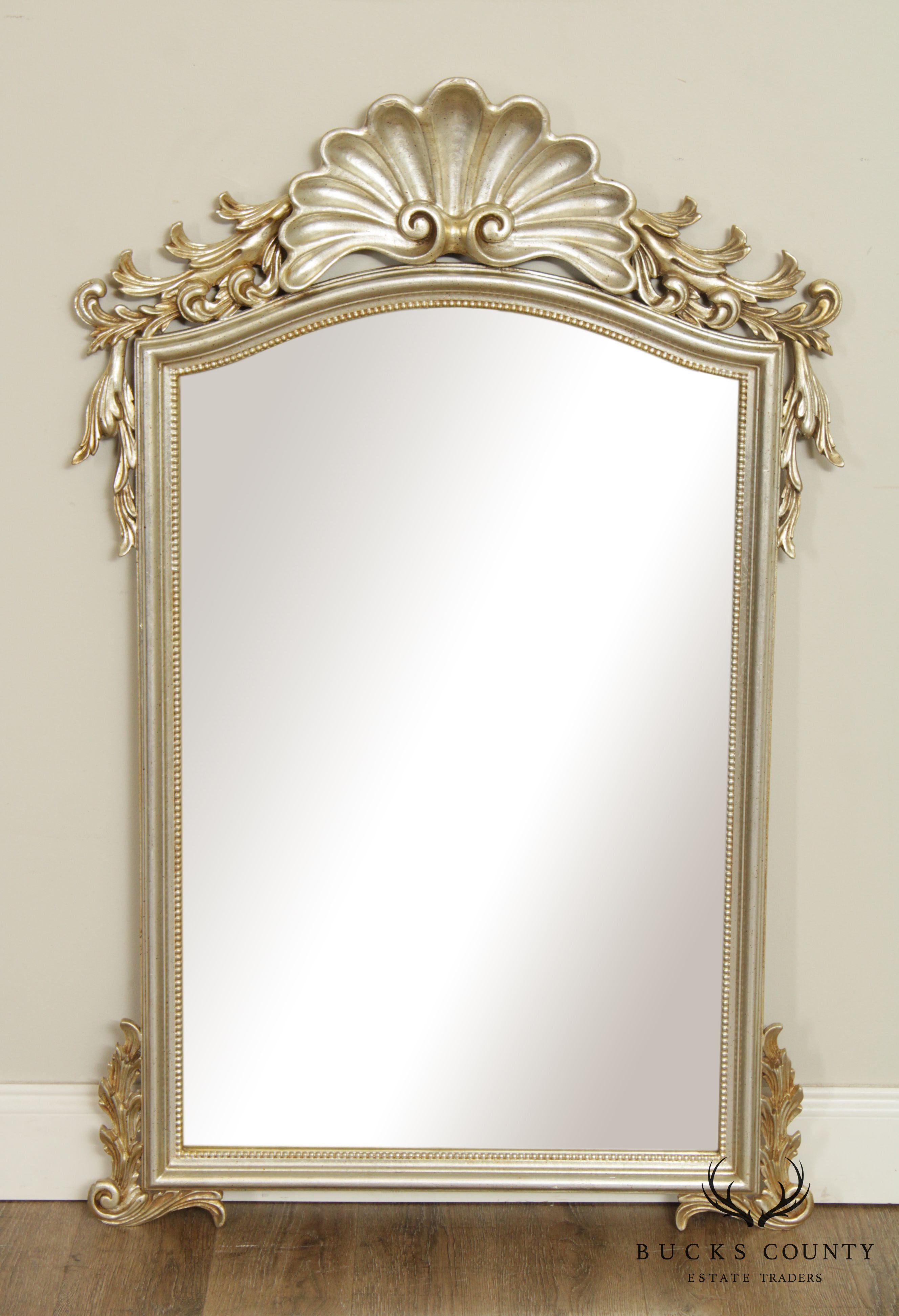 Italian Silver Giltwood Frame Carved Wall Mirror