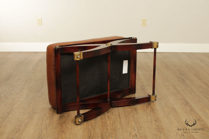 Regency Style Vintage X-Frame Leather Bench