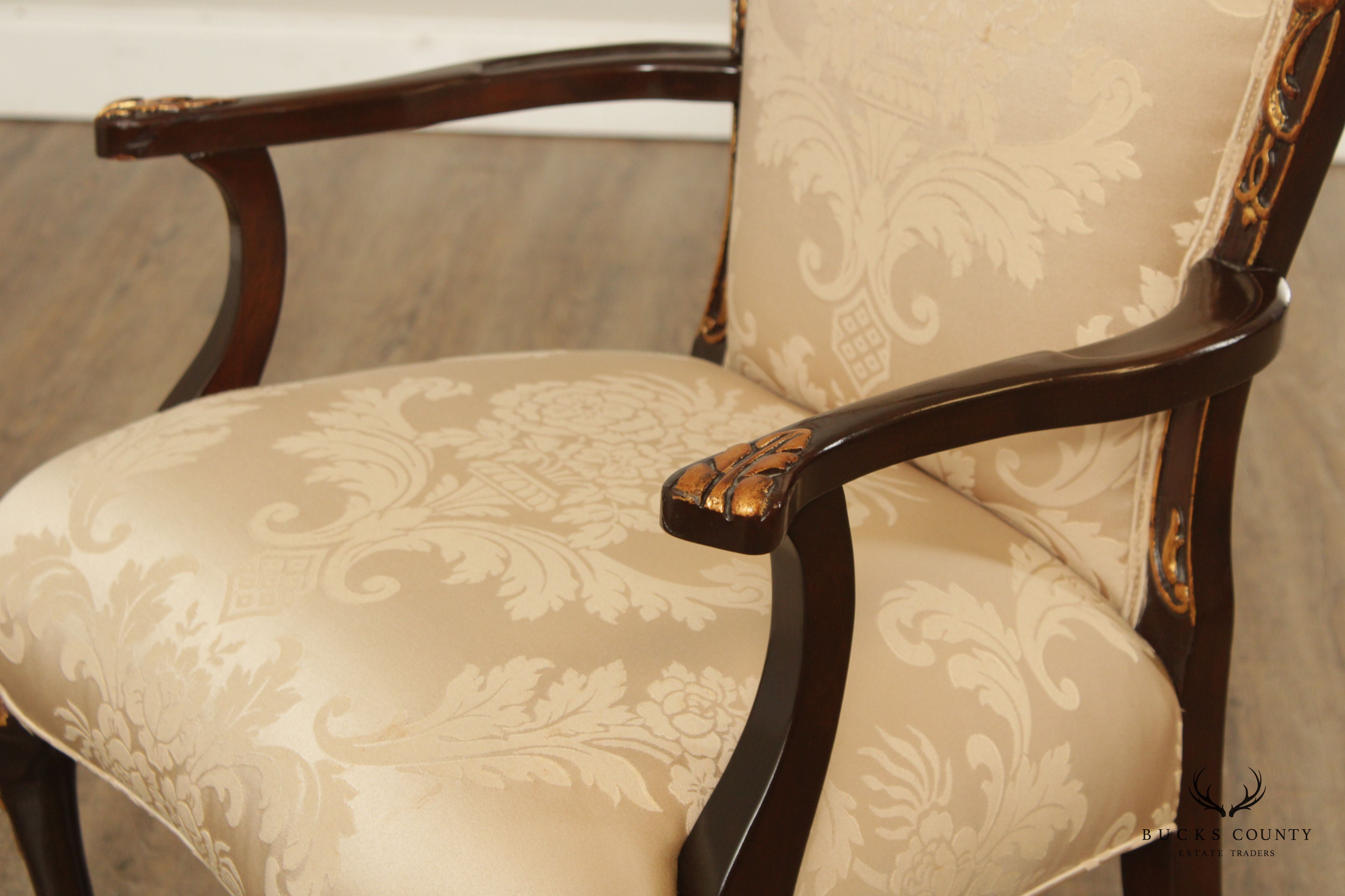 French Louis XV Style Partial Gilt Mahogany Armchair