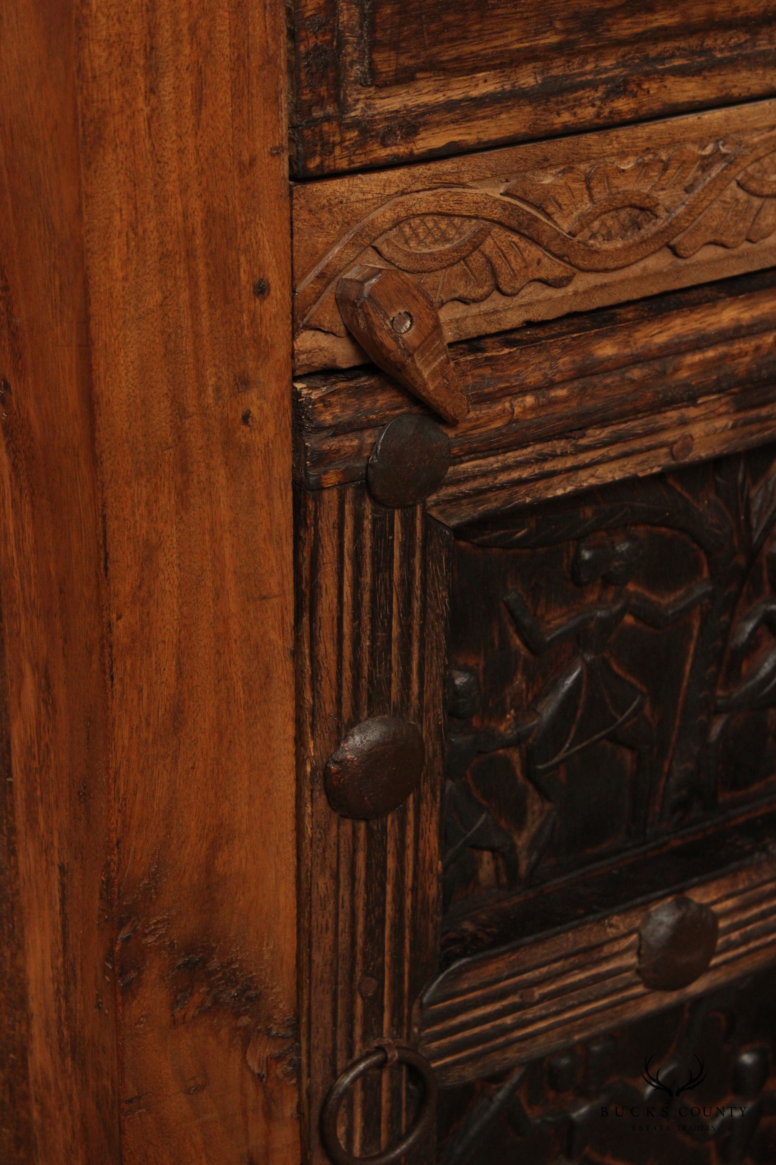 Anglo Indian Carved Panel Nightstand Cabinet