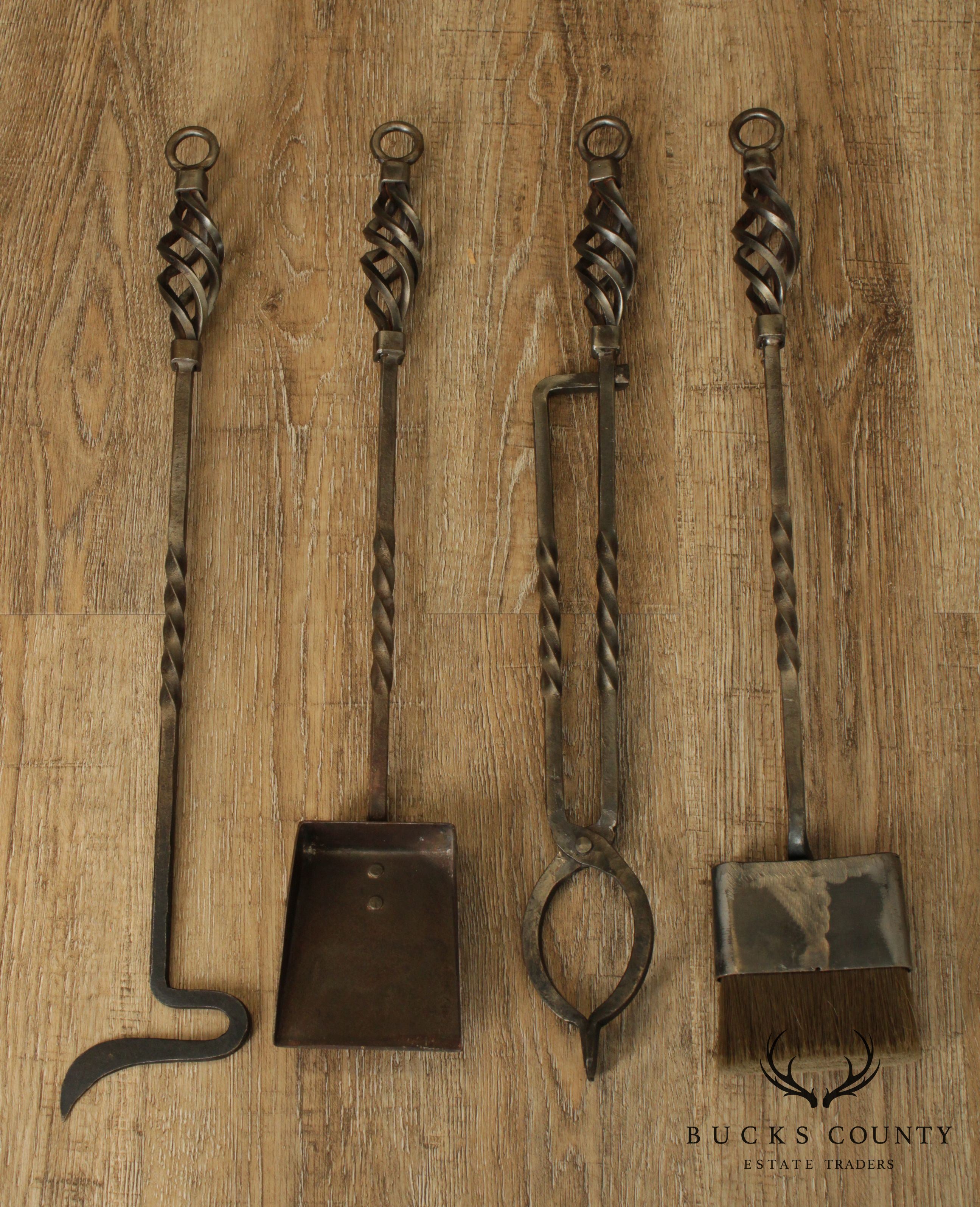 Hand Forged Custom Twisted Iron Set Fire Place Tools