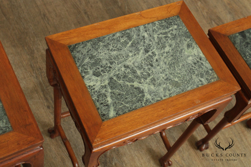 Vintage Chinese Hardwood Marble Top Nesting Tables
