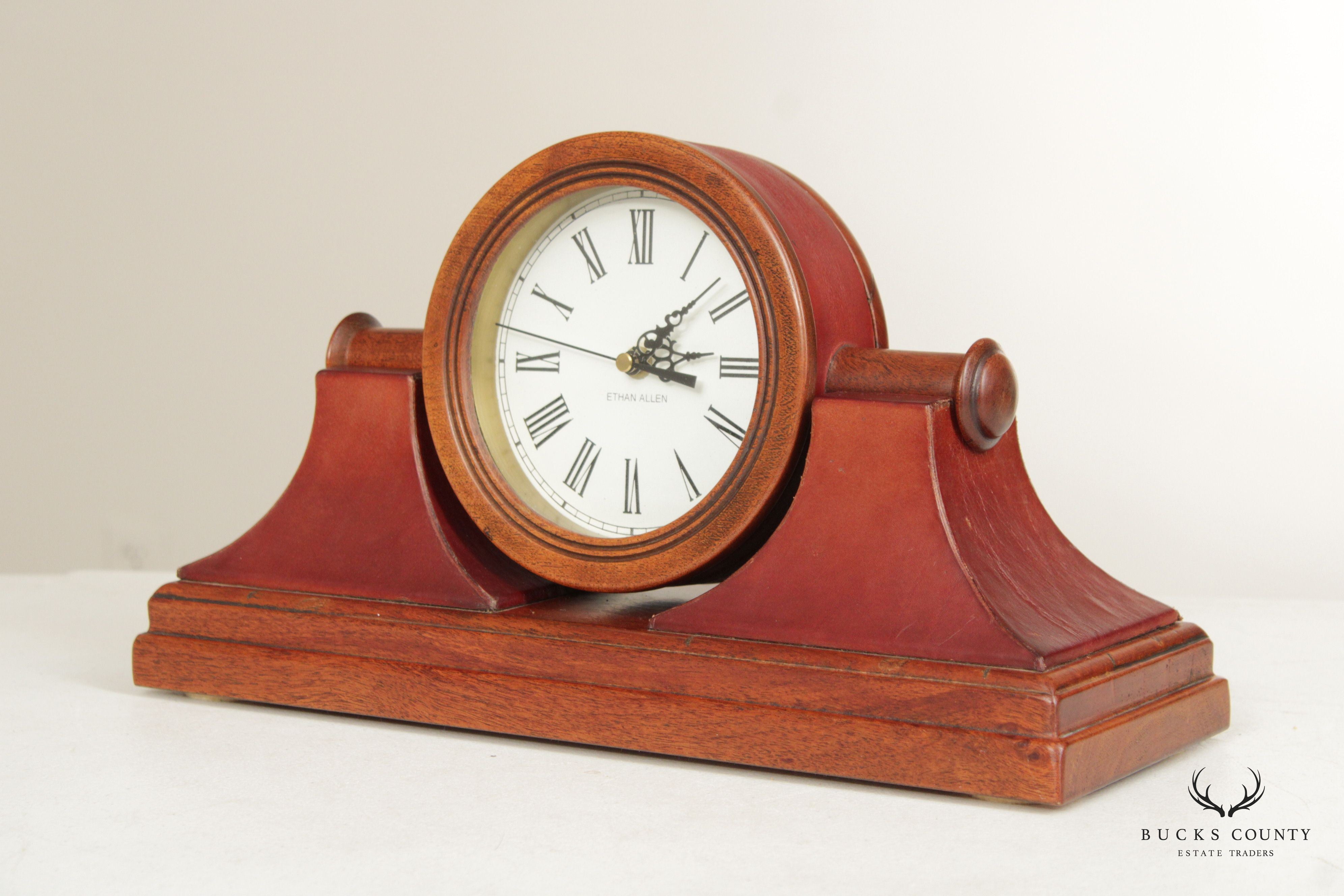 Ethan Allen Traditional Style Leather Wrapped Mantel Clock